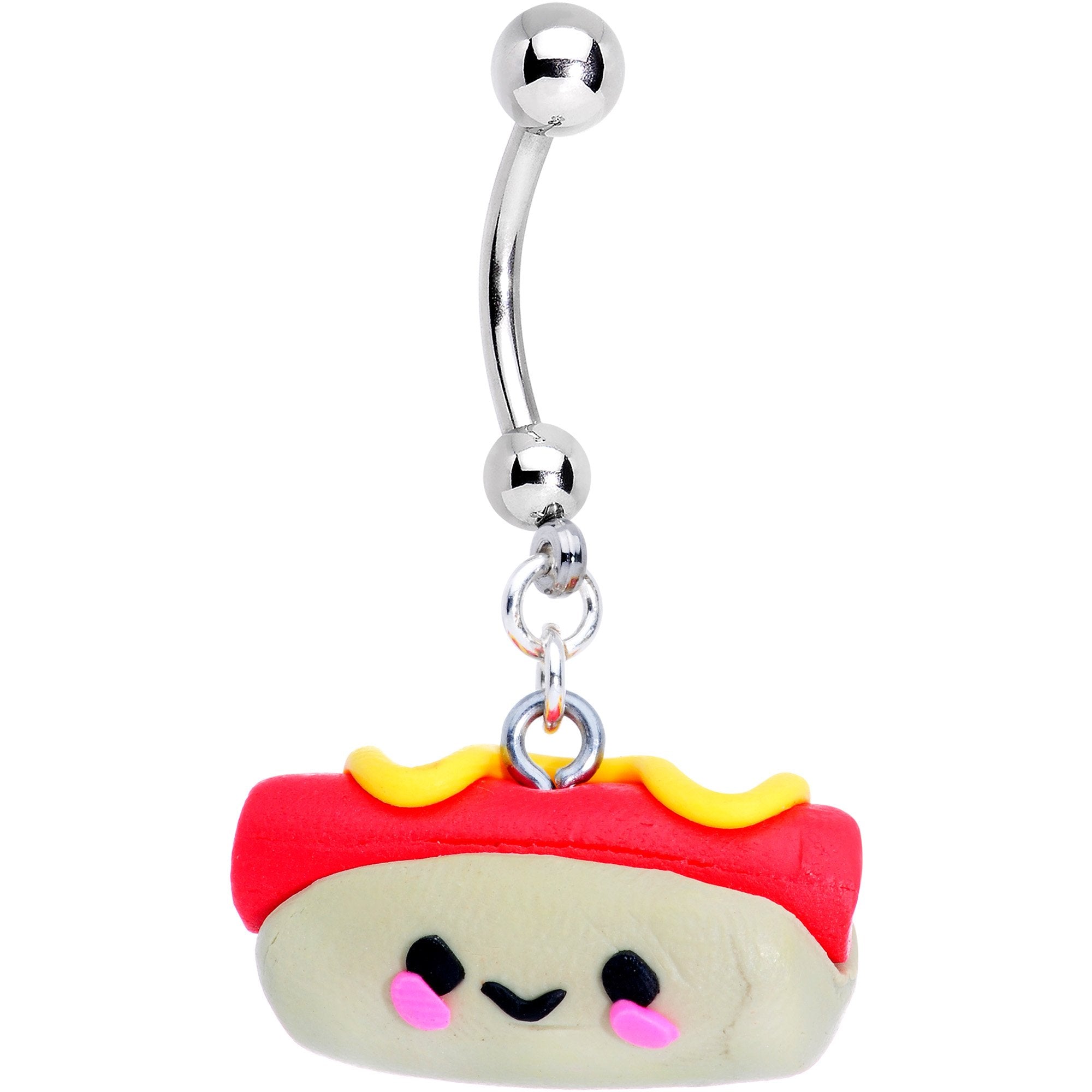 Handcrafted Happy Hot Dog Dangle Belly Ring