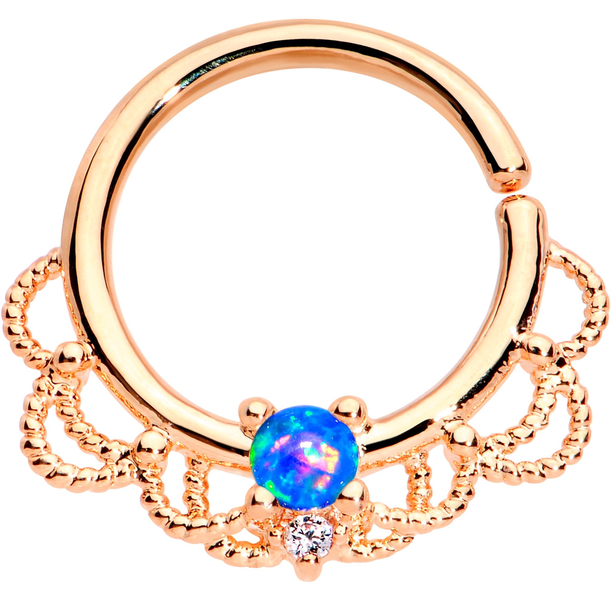 16 Gauge 5/16 Blue Faux Opal Rose Gold Plated Seamless Circular Ring