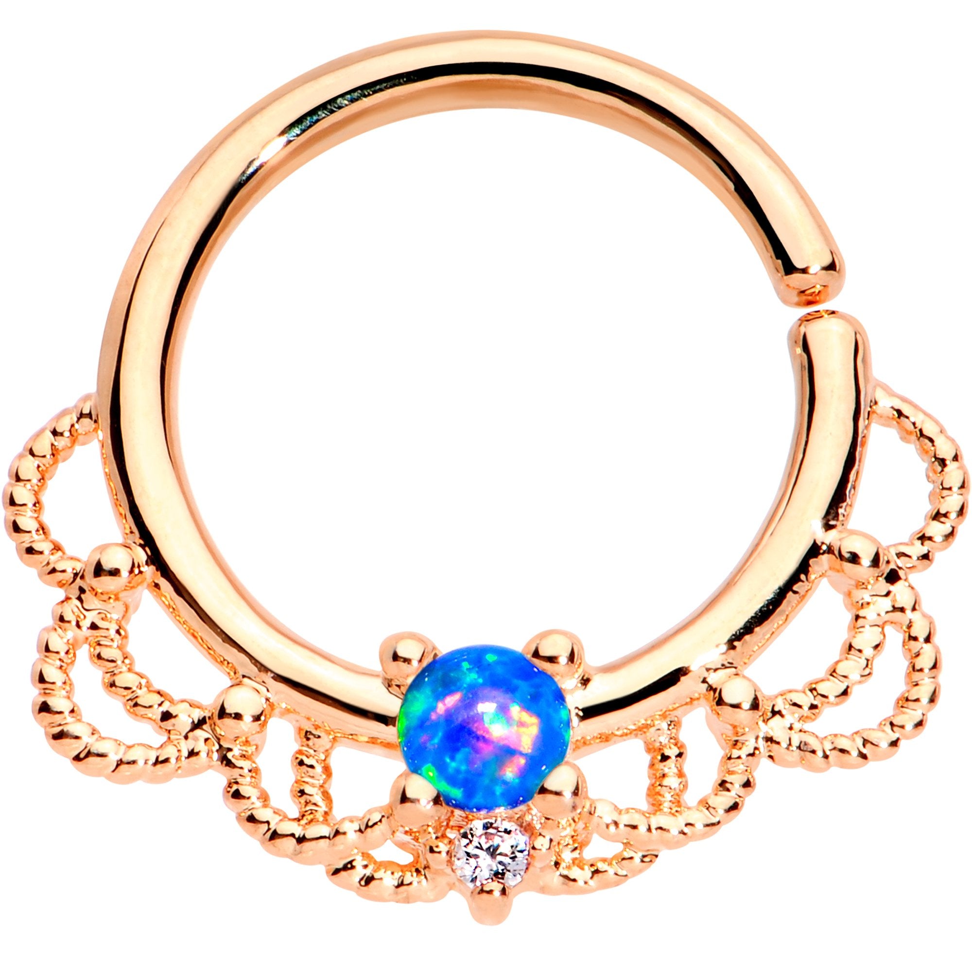 16G 5/16 Blue Faux Opal Rose Gold Plated Seamless Circular Ring