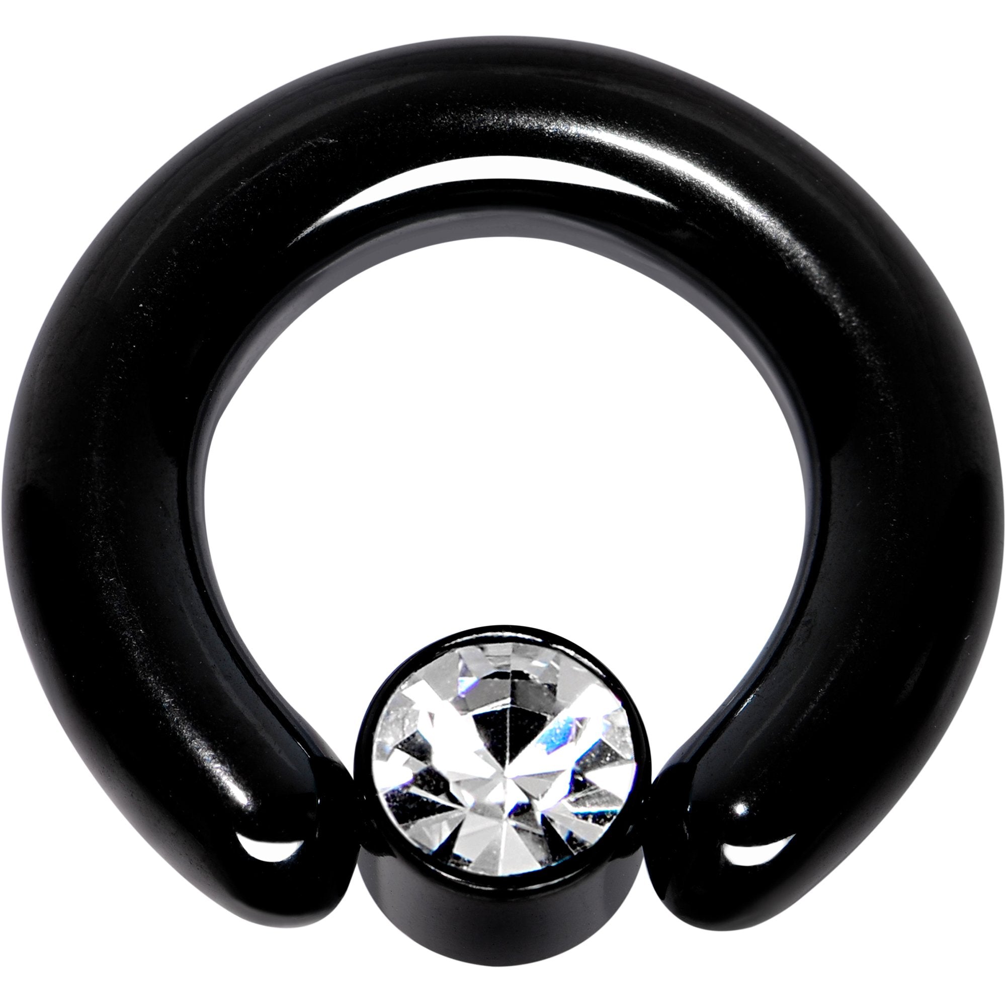 4 Gauge 9/16 Clear Gem 7mm Disc Black BCR Captive Ring