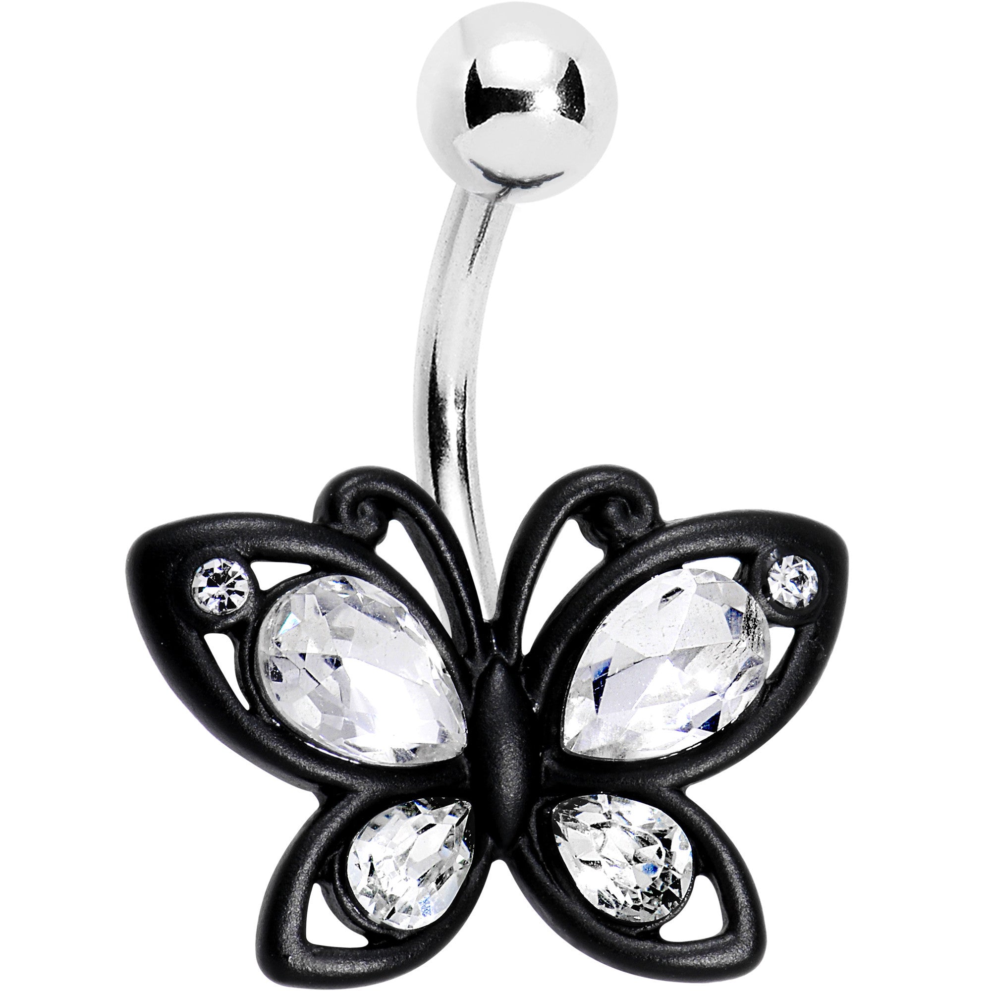 Clear Gem Black Baby Butterfly Belly Ring