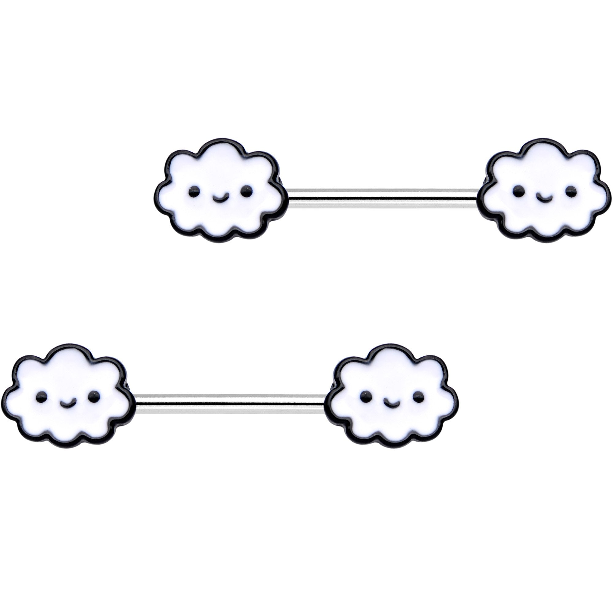 14G 9/16 Fluffy Little Clouds Barbell Nipple Ring Set