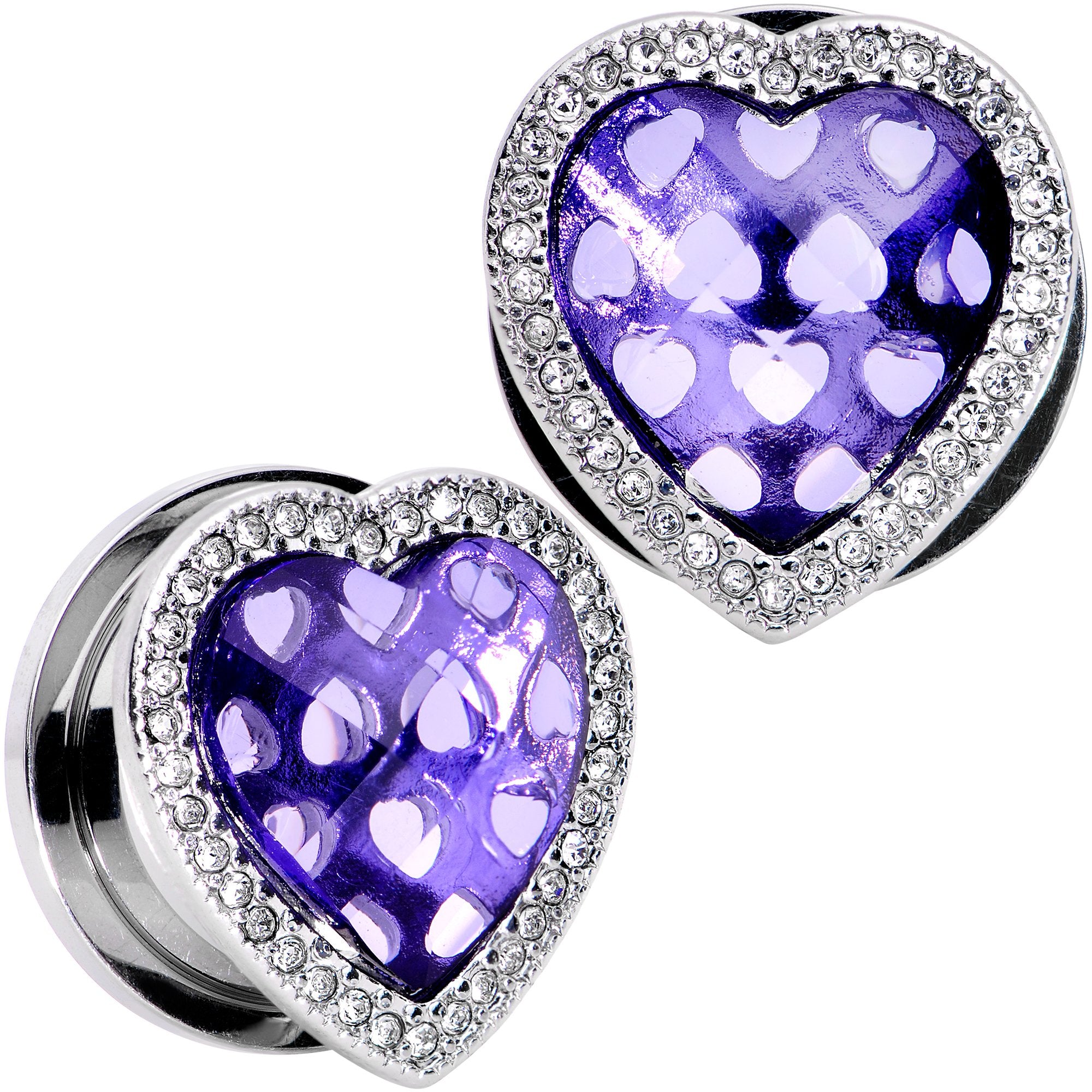 Clear Purple Gem Hug Your Heart Screw Fit Plug Set 6mm to 22mm