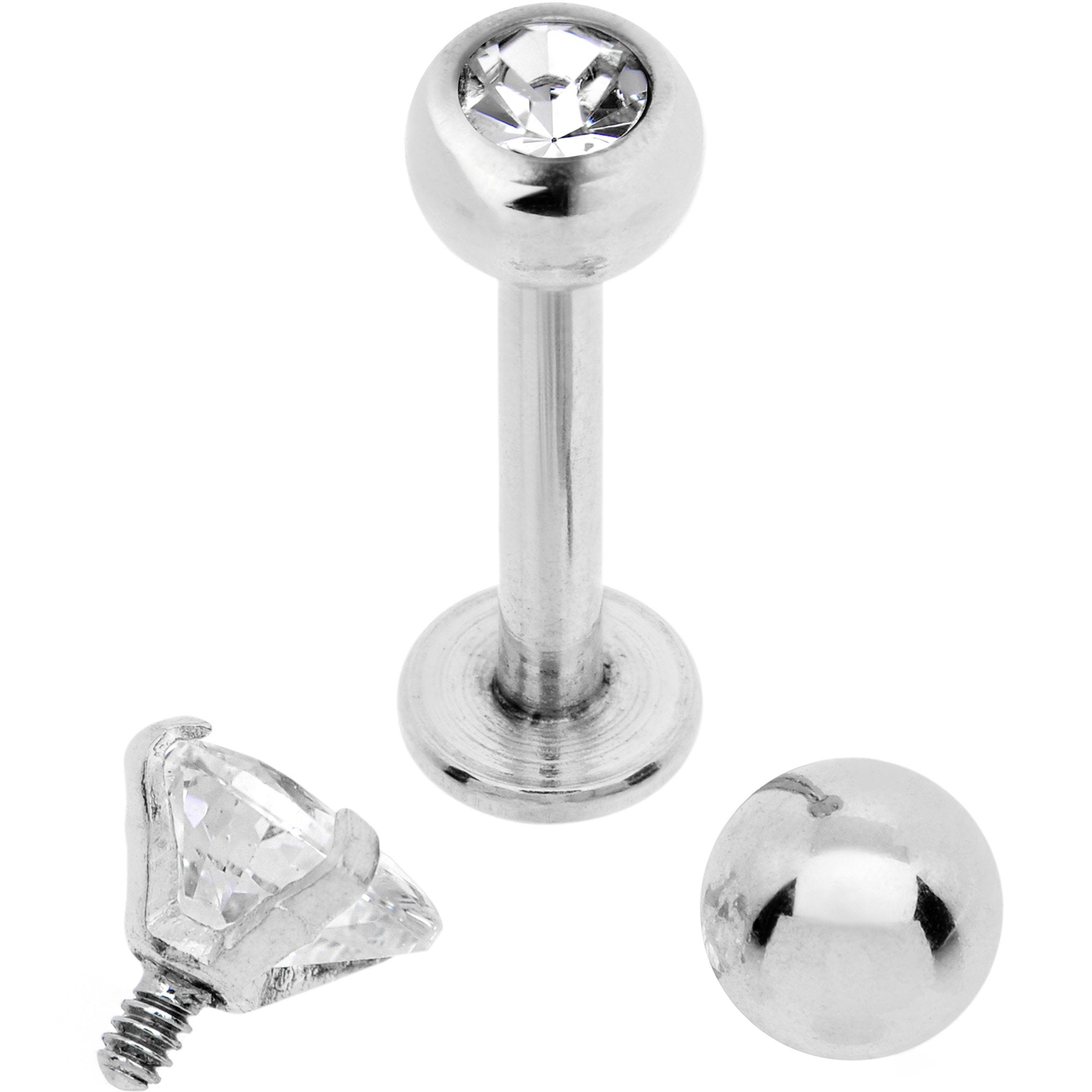 Clear CZ Heart Internally Threaded Labret Set of 3 Ends