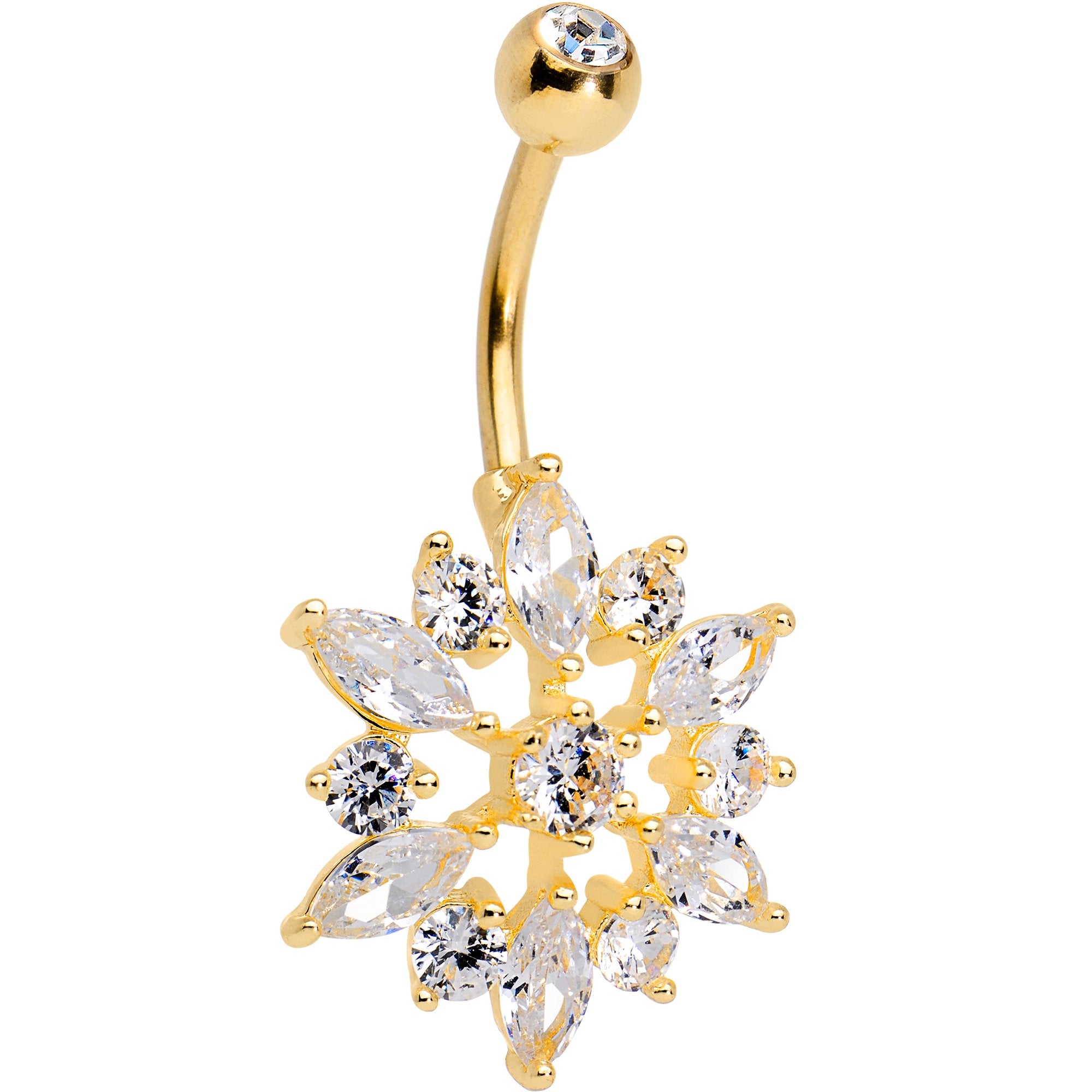 Clear Gem Gold PVD Sunflake Belly Ring