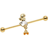 14 Gauge Clear Gem Gold PVD Squirrel Nuts Industrial Barbell 38mm