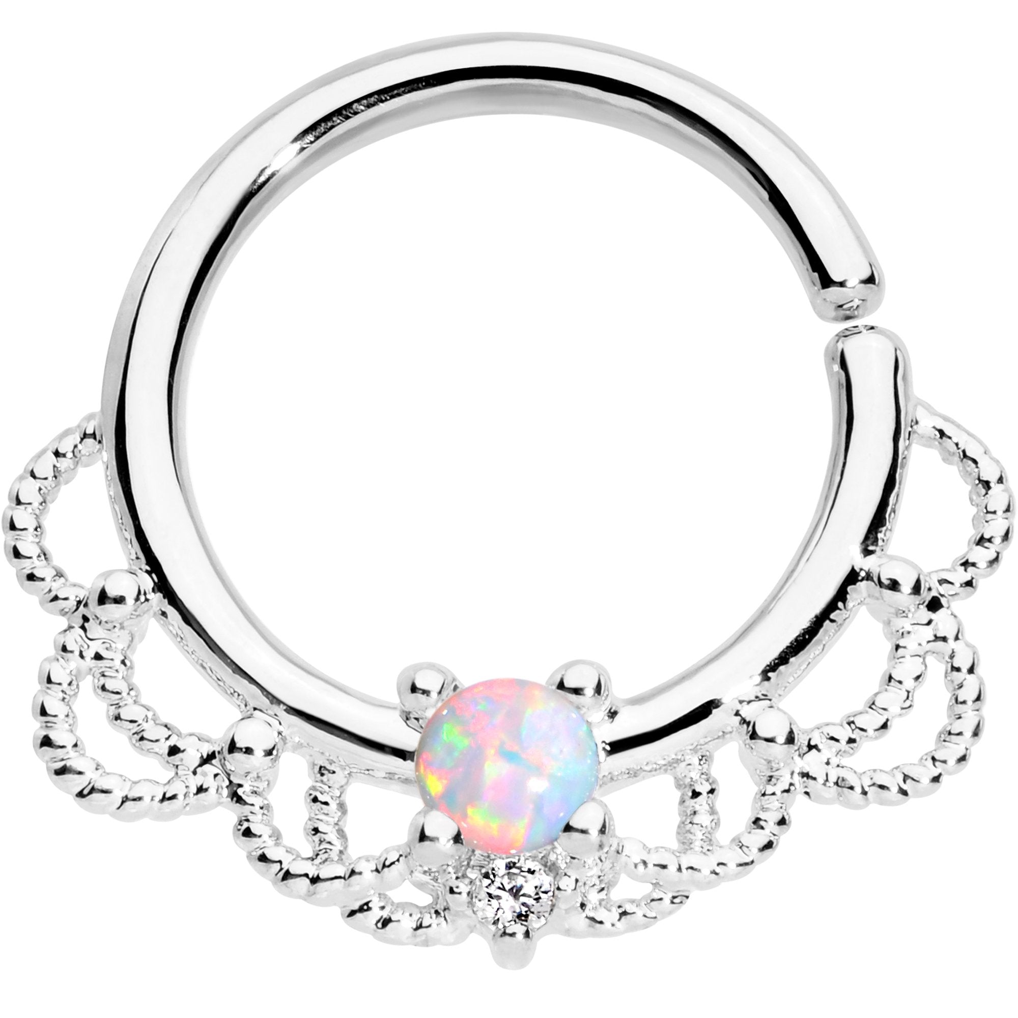 16 Gauge 5/16 White Faux Opal Platinum Plated Seamless Circular Ring