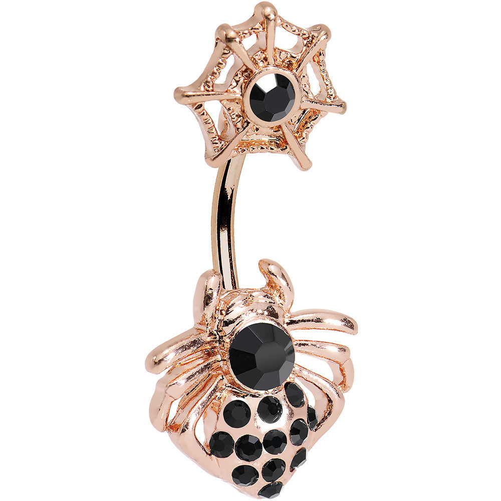 Black Gem Rose Gold Anodized Spider and Web Double Mount Belly Ring