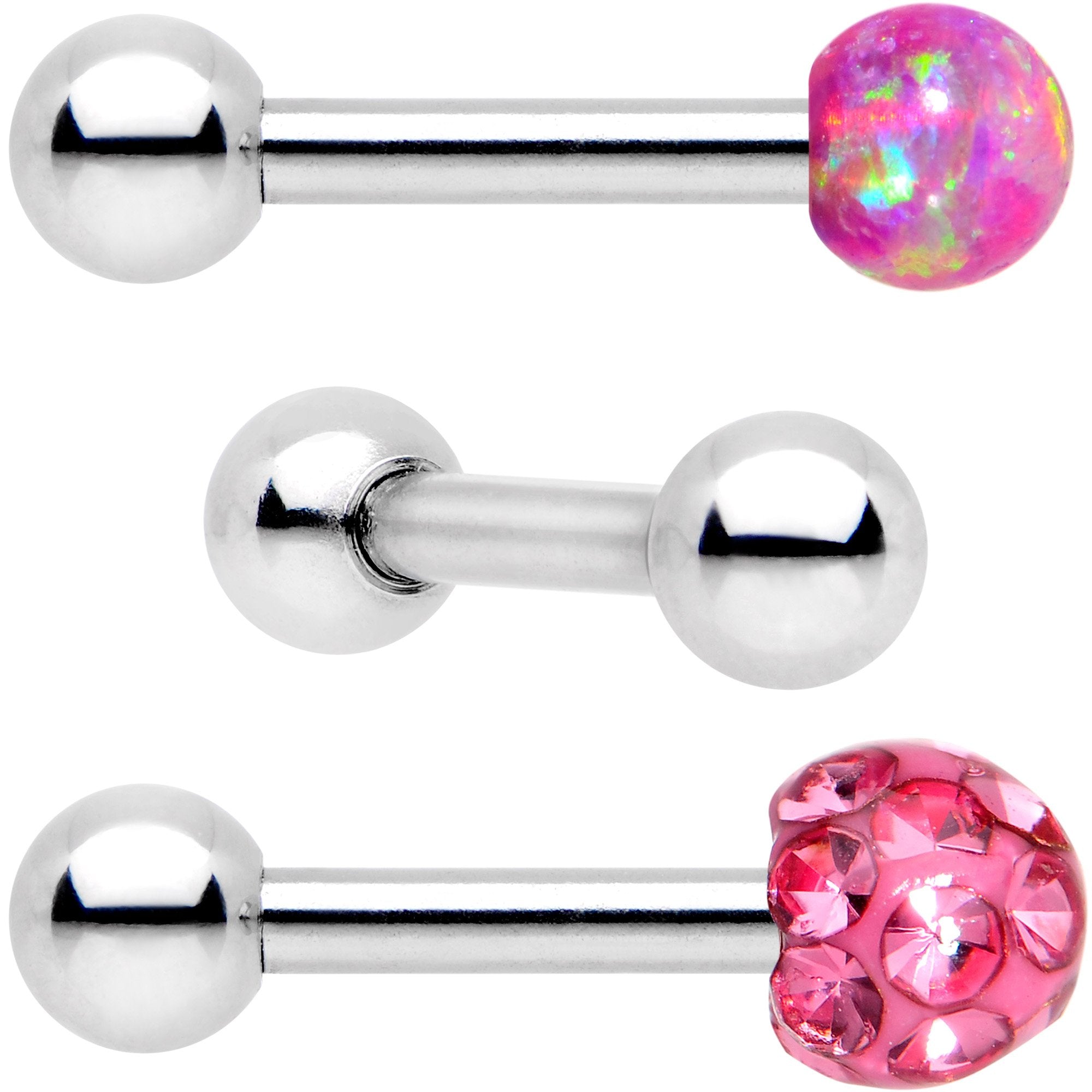 16 Gauge 1/4 Pink Faux Opal Ball Cartilage Tragus Earring 3 Pack Set