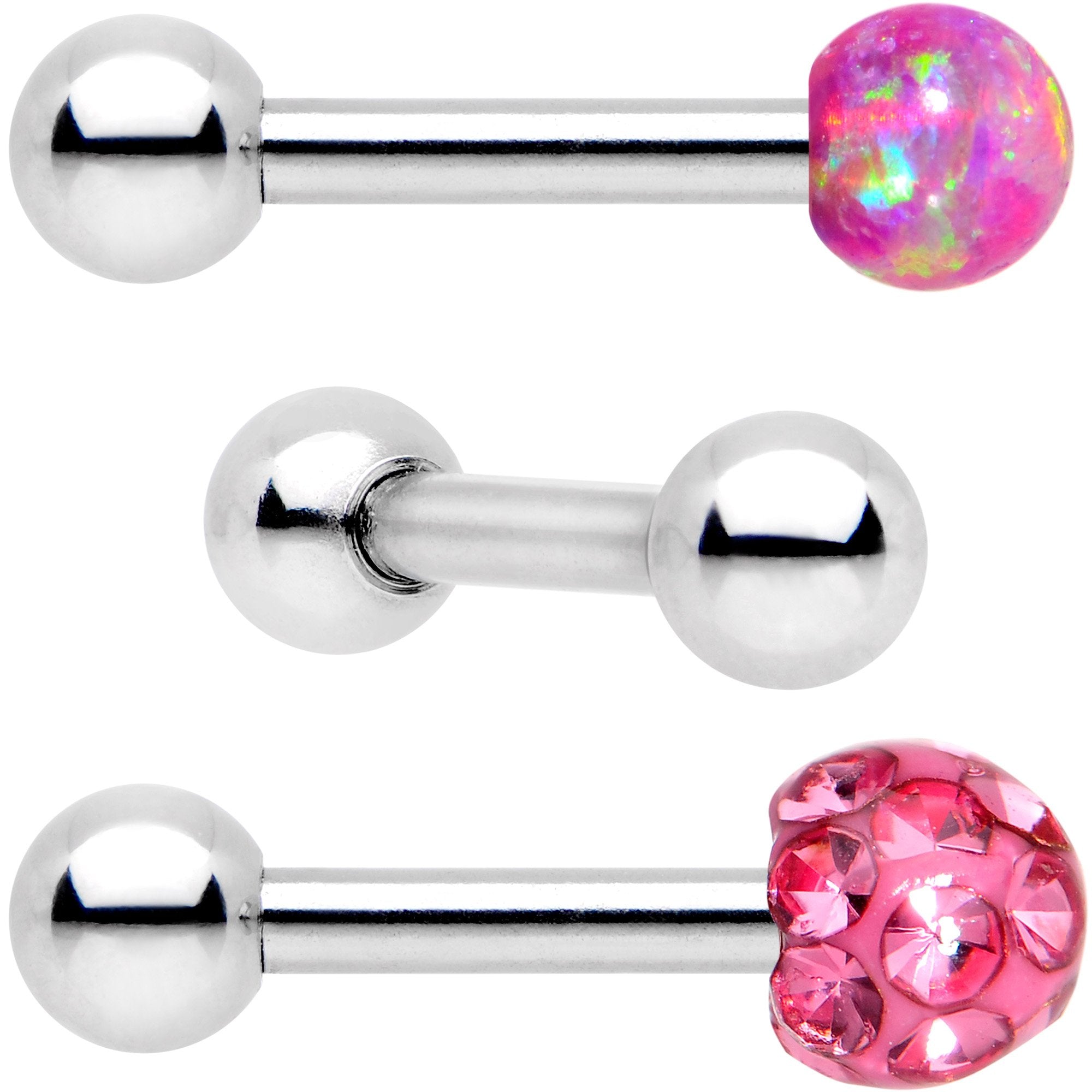16G 1/4 Pink Faux Opal Ball Cartilage Tragus Earring 3 Pack Set