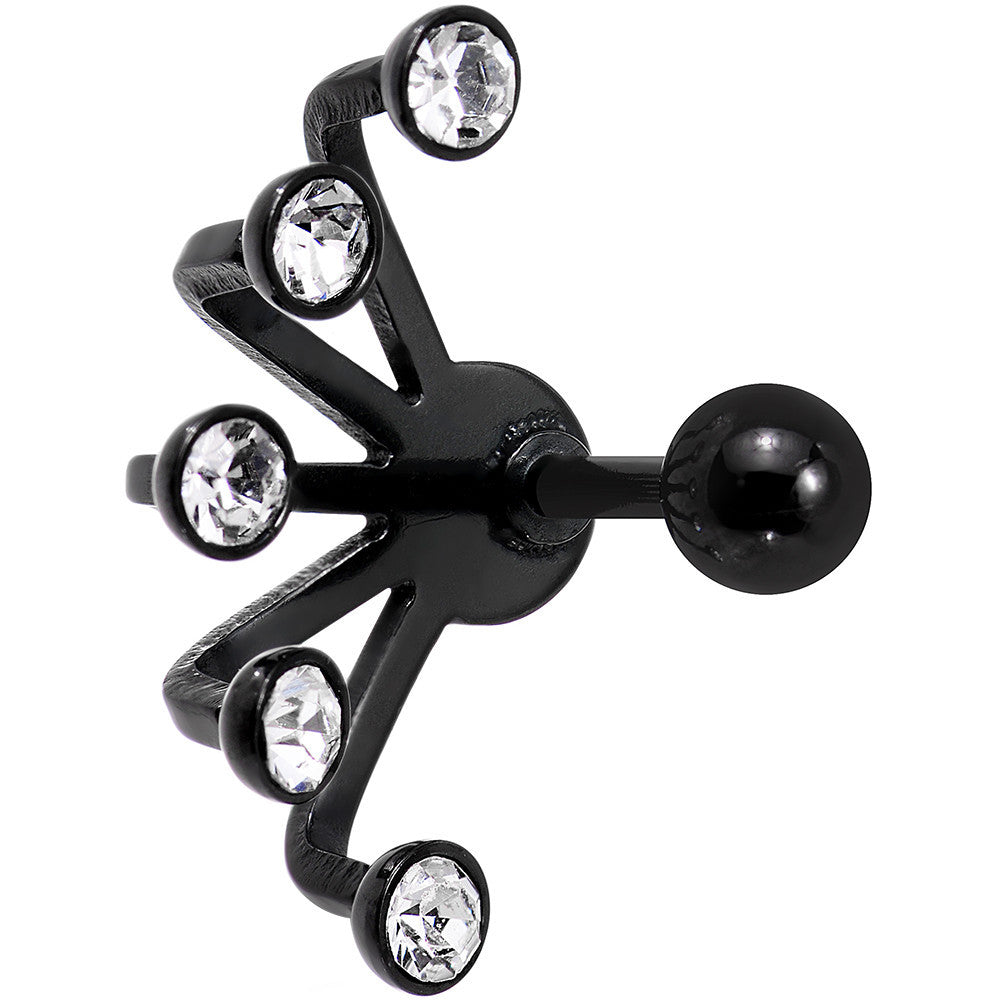 16G 1/4 Clear Gem Black Anodized Glam Fan Cuff Cartilage Earring
