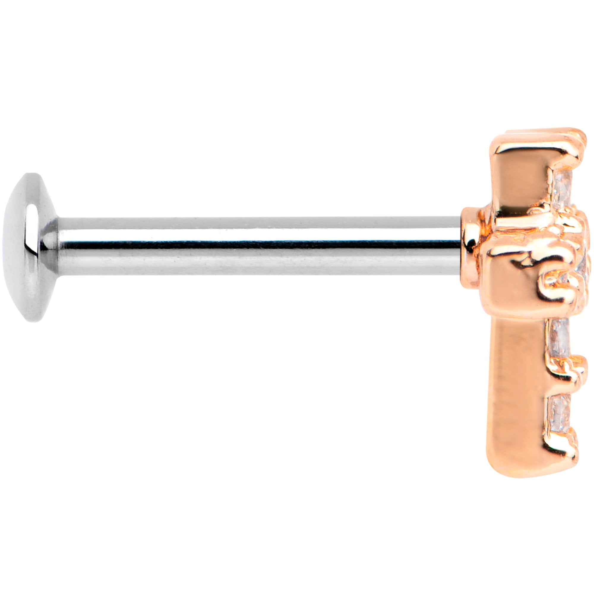 5/16 Clear CZ Rose Gold Tone Internally Threaded Cross Labret Monroe