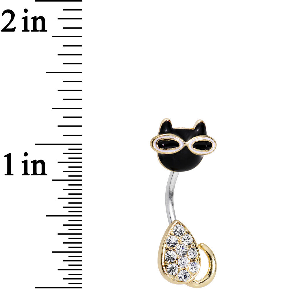 Clear Gem Cool Cat Double Mount Belly Ring