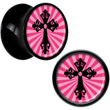 Black Acrylic Pink Black Radiant Cross Saddle Plug Set 00 Gauge