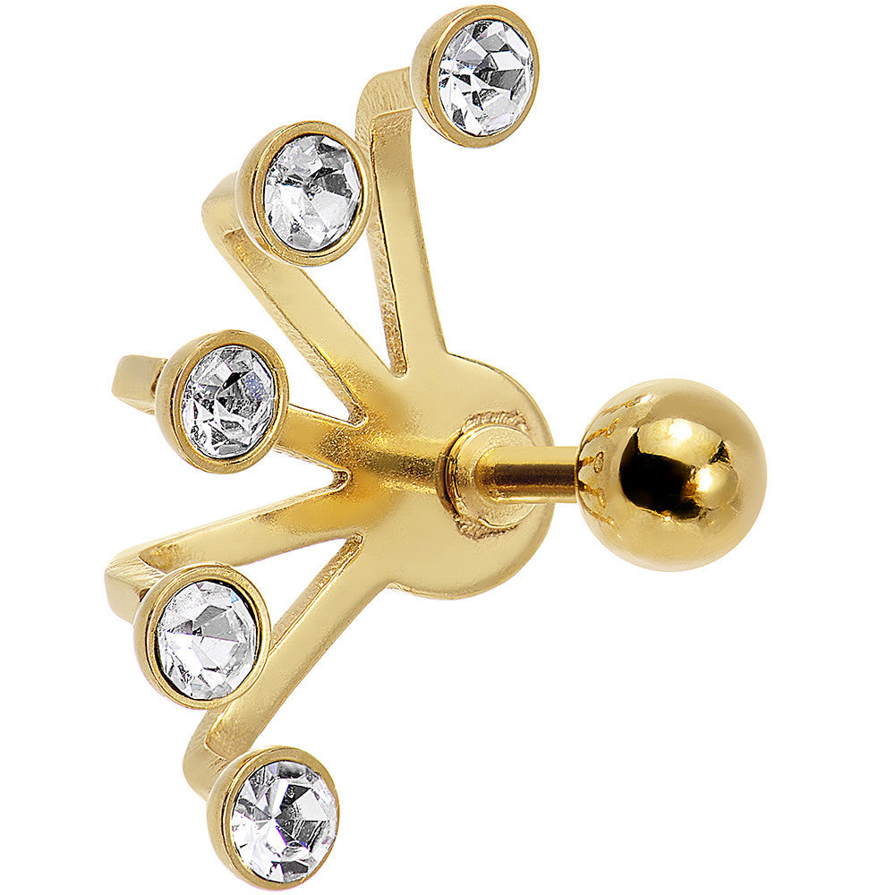 16G 1/4 Clear Gem Gold Anodized Glam Fan Cuff Cartilage Earring