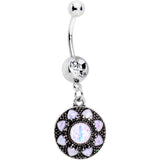 White Faux Opal Enclosed Flower Dangle Belly Ring