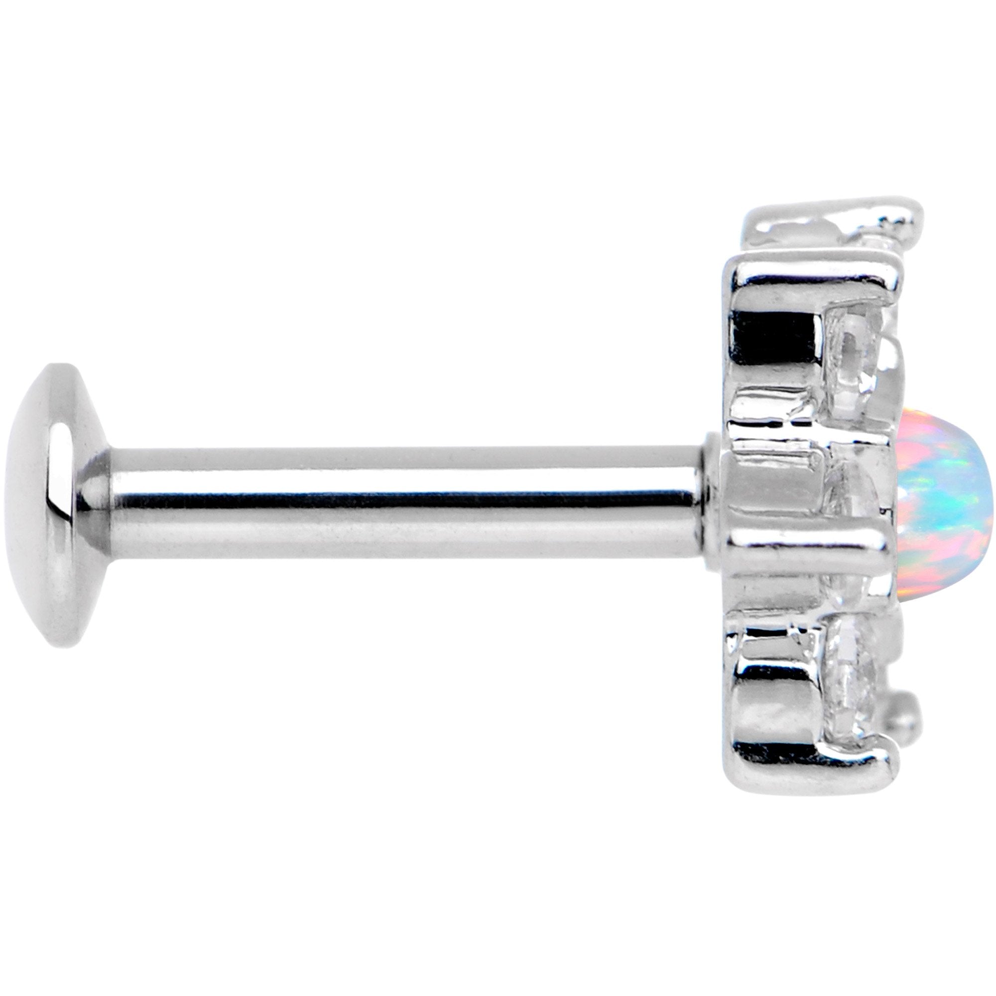 1/4 White Faux Opal Internally Threaded Star Flower Labret Monroe
