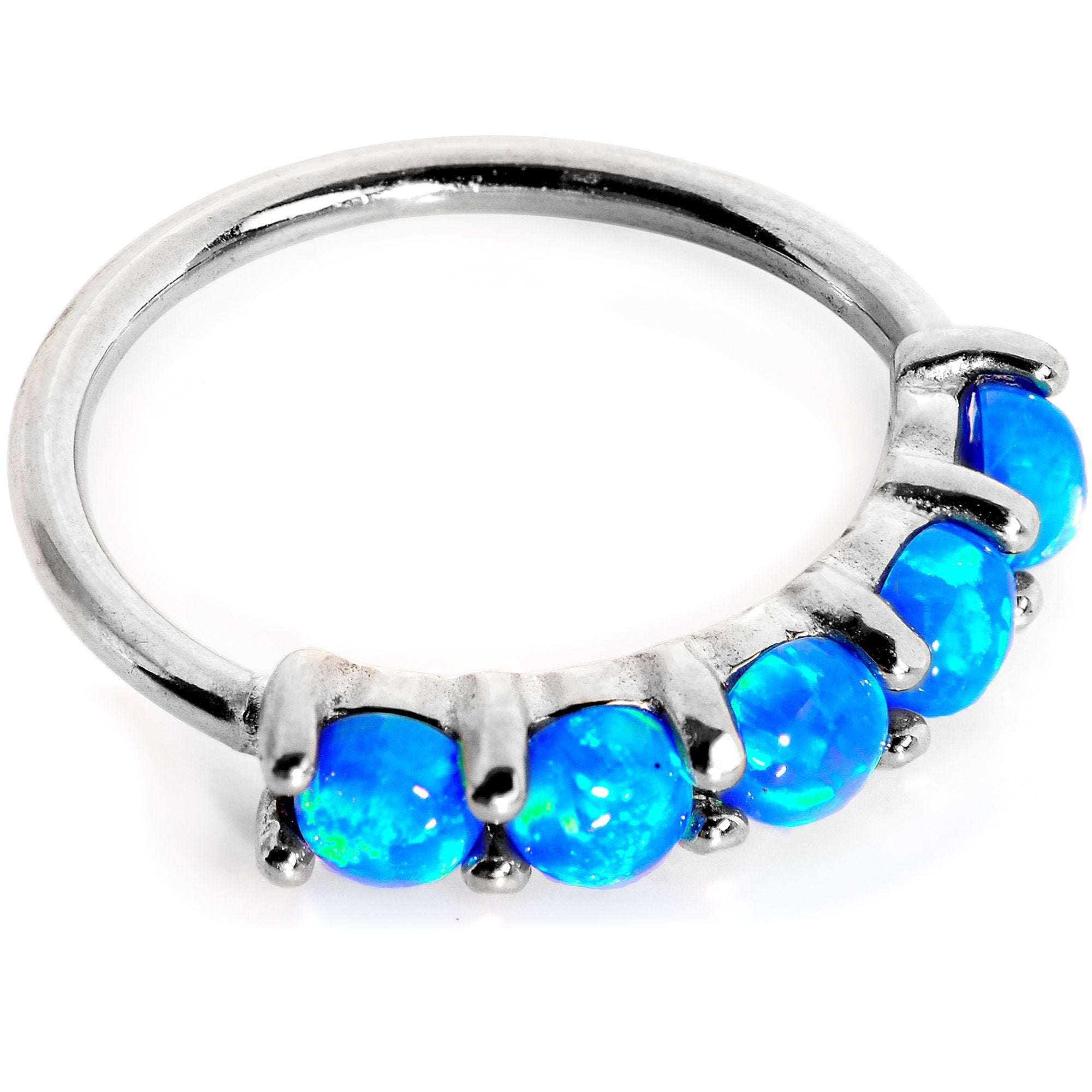 20 Gauge Blue Synthetic Opal 14kt White Gold Seamless Circular Ring