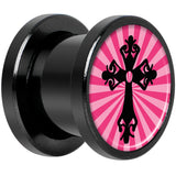 Pink Black Radiant Cross Black Anodized Screw Fit Plug Set 00 Gauge