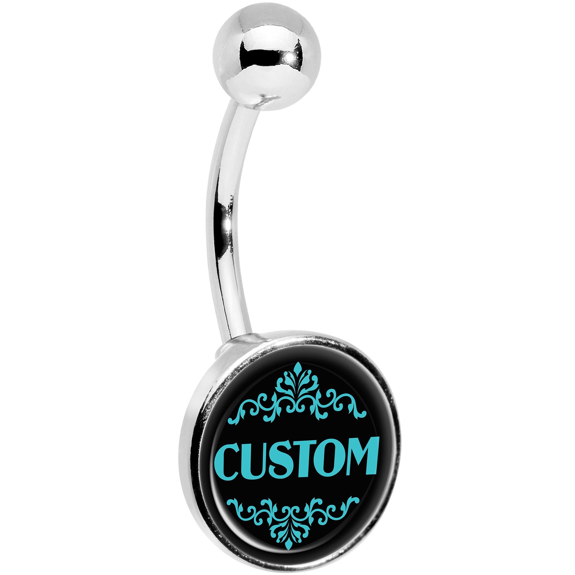 Custom Teal Personalized Name Belly Ring