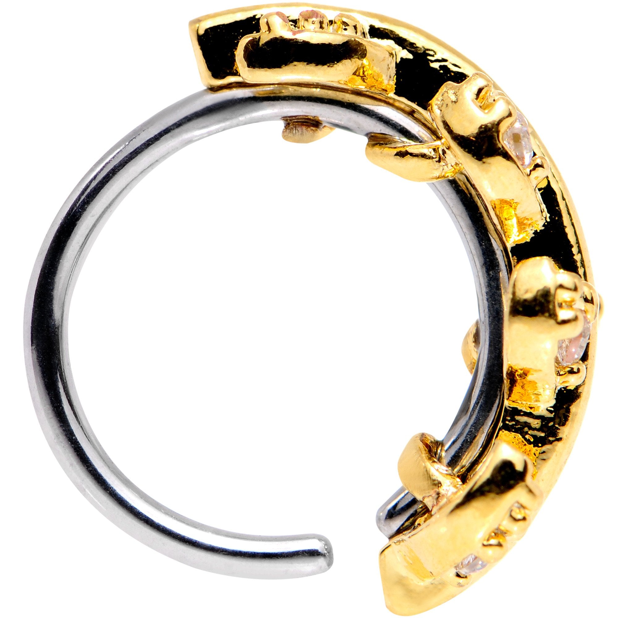 18 Gauge 5/16 Clear CZ Gem Gold Tone Leafy Seamless Circular Ring