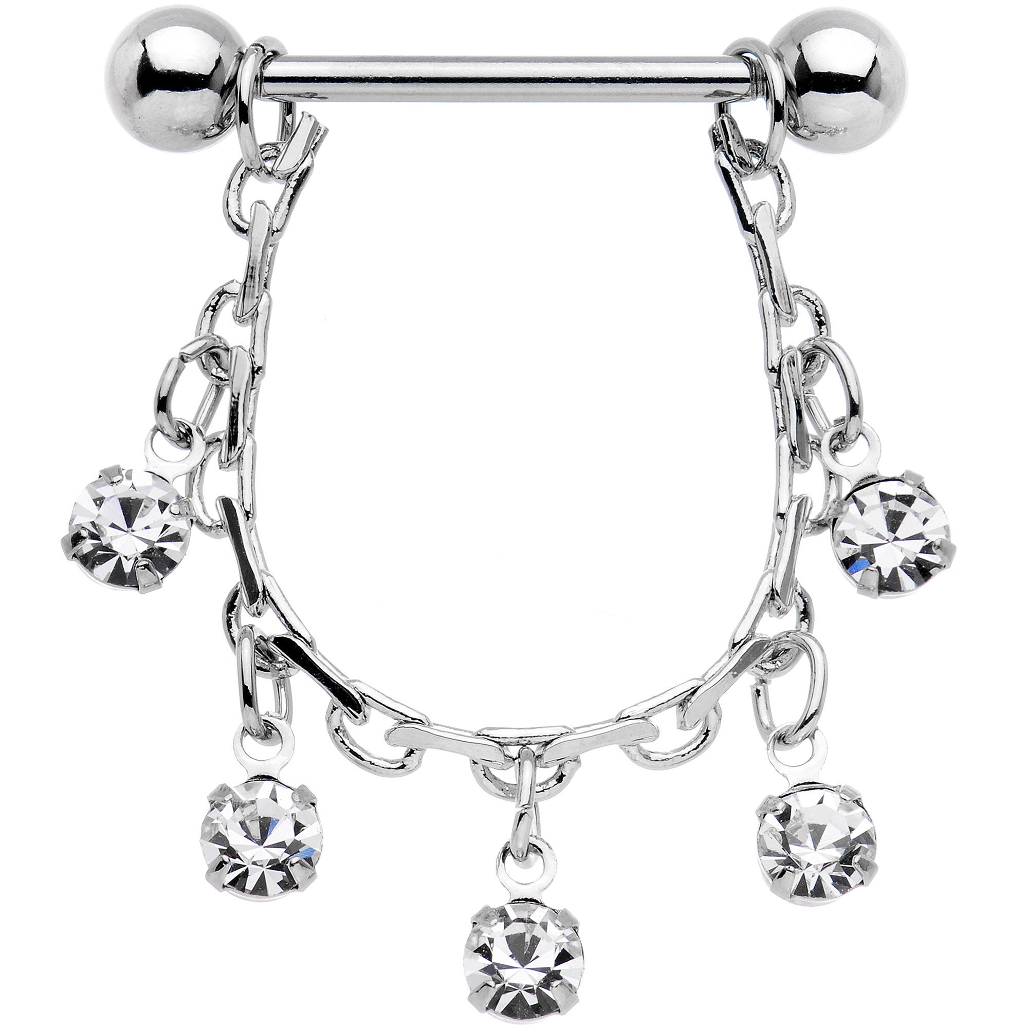 14G 5/8 Clear Gem Chain Drop Dangle Nipple Ring Set