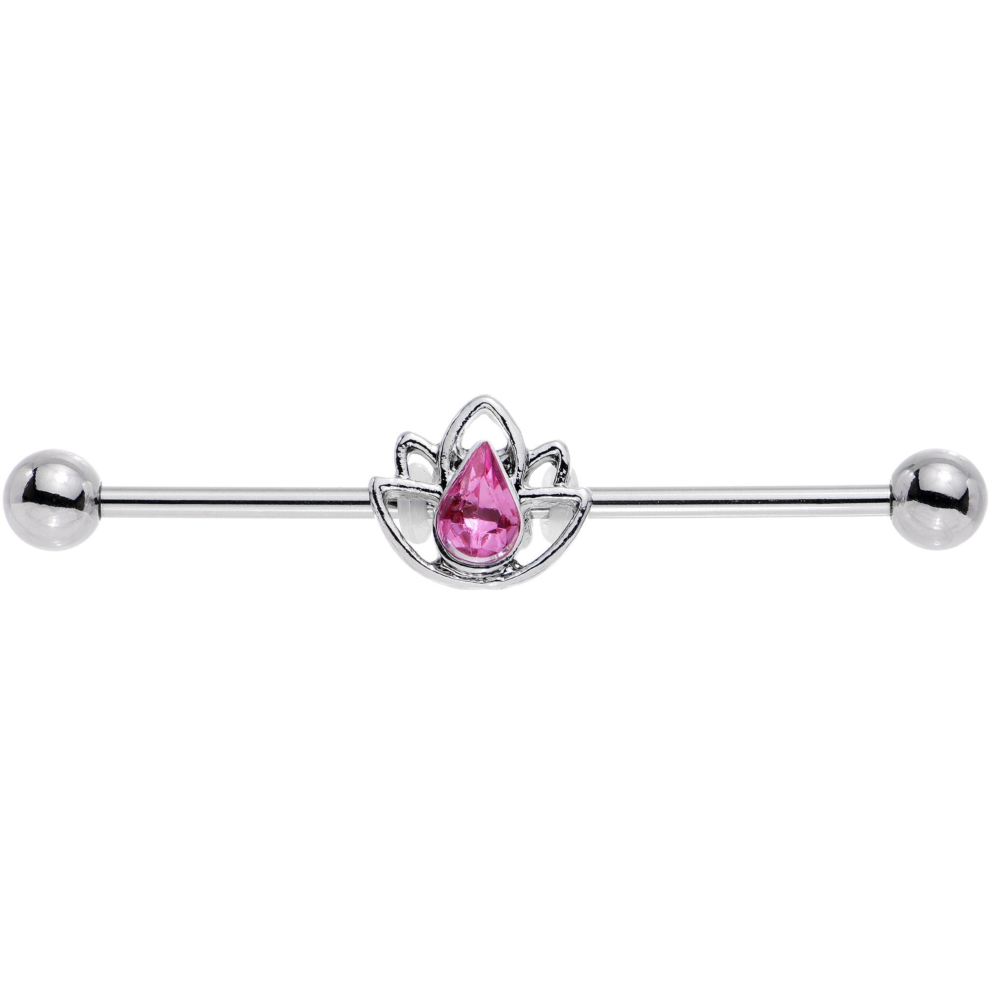 14G Pink Gem Lonely Lotus Flower Industrial Barbell 38mm
