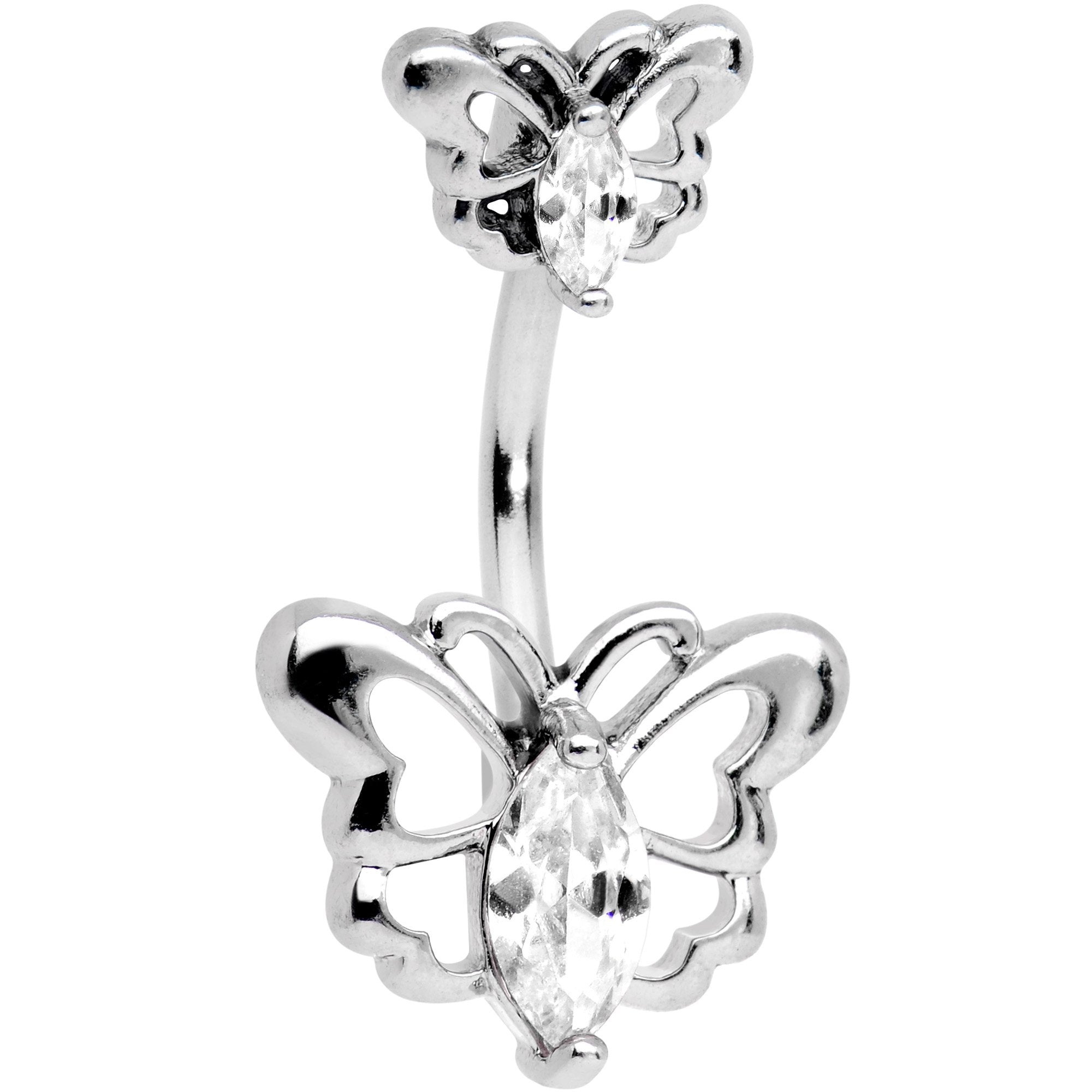 Clear Gem Butterfly Love Double Mount Belly Ring