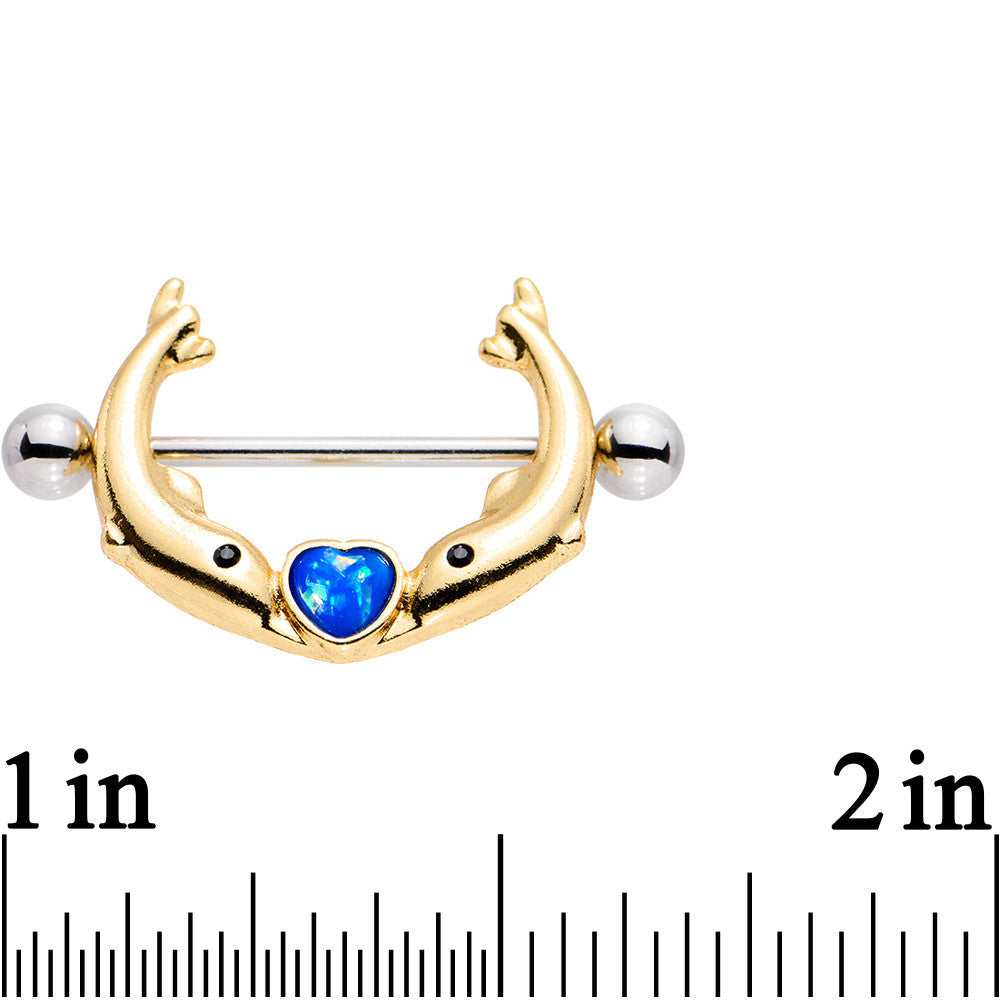 3/4 Blue Faux Opal Diving to You Dolphin Duet Nipple Shield Set