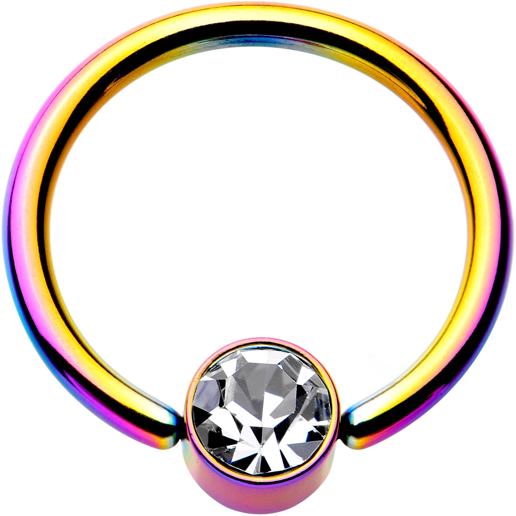 14 Gauge 1/2 Clear Gem 5mm Disc Rainbow IP BCR Captive Ring