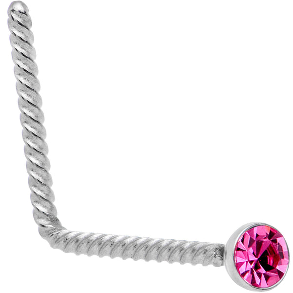 Pink 2mm Gem Inlay So Twisted L Shaped Nose Ring