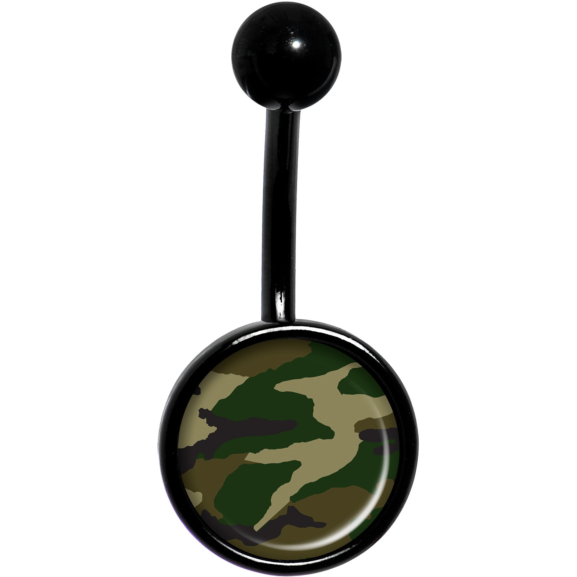Woodland Camo Print Black  Stainless Steel Belly Ring lightweight comfortable