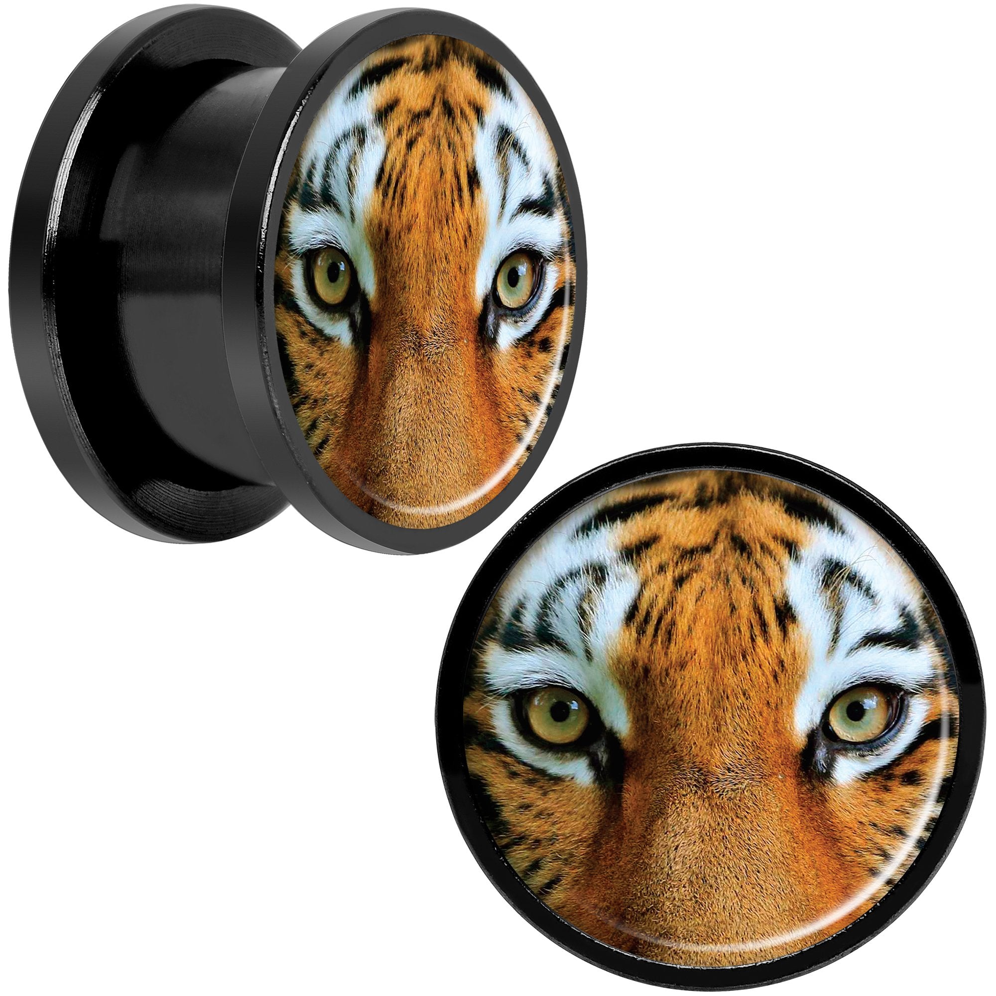 Full Color Tiger Eyes Black Anodized Screw Fit Plug Set 9/16