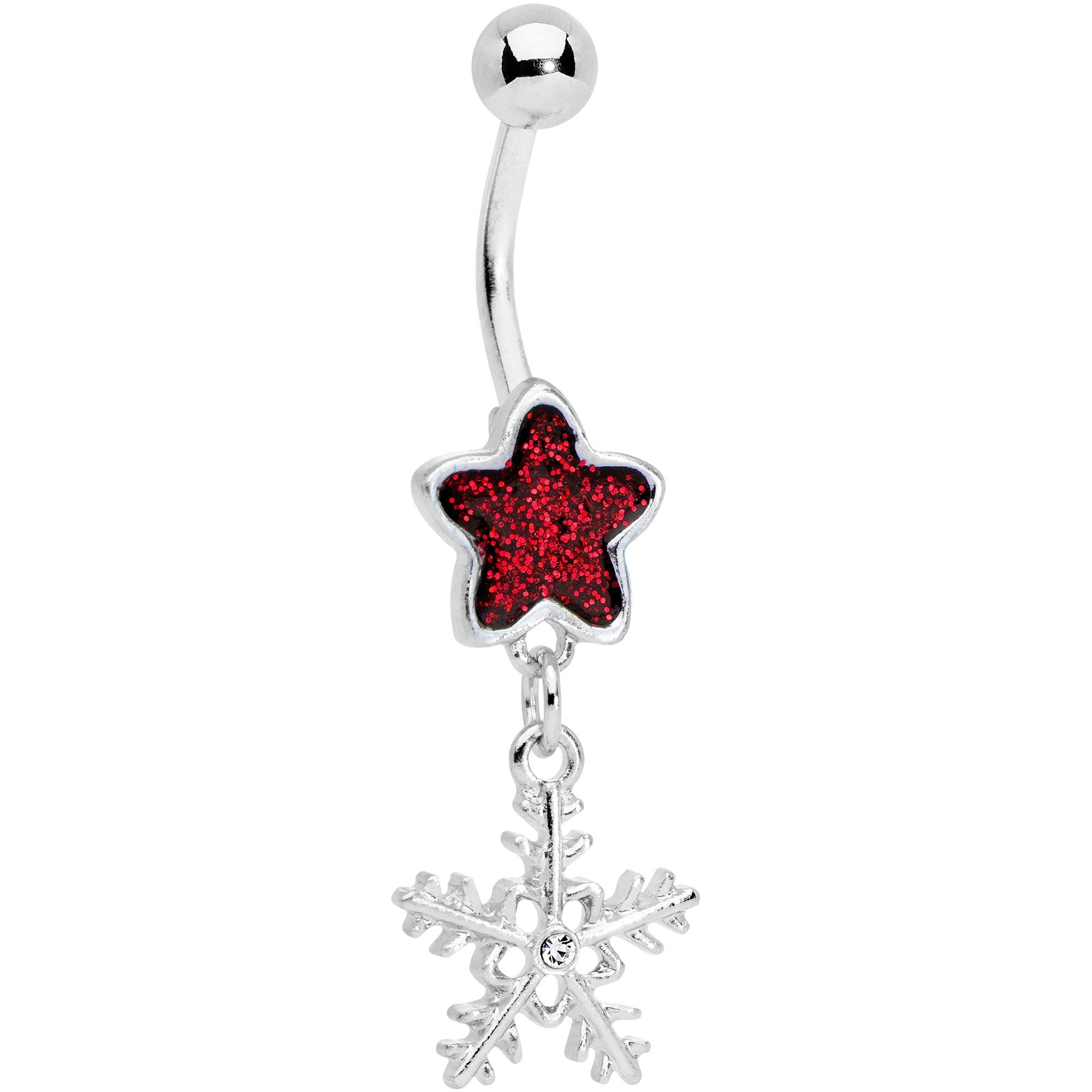 Red Gem Star and Snowflake Dangle Belly Ring