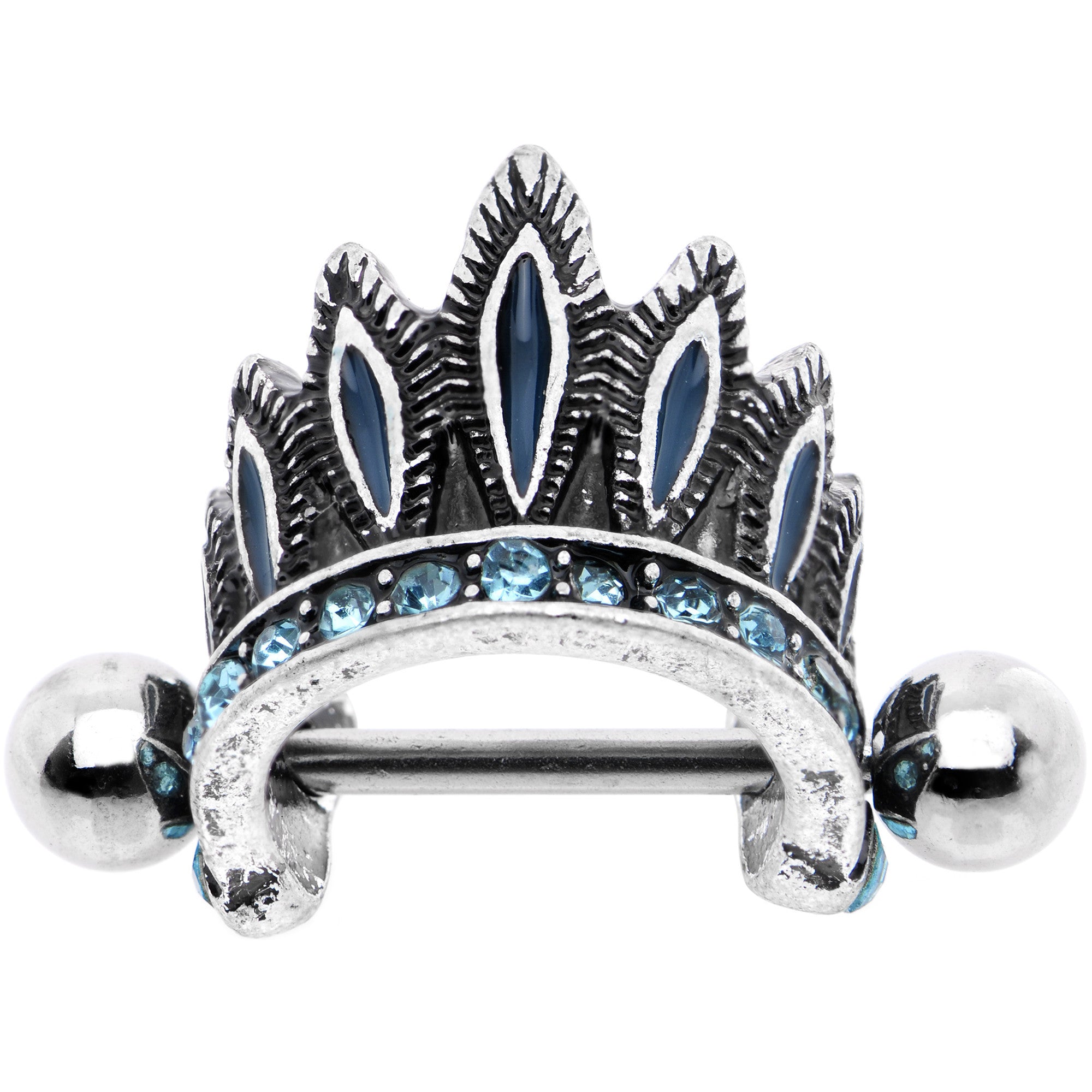 16G 1/4 Aqua Blue Tribal Headdress Helix Cuff Cartilage Earring