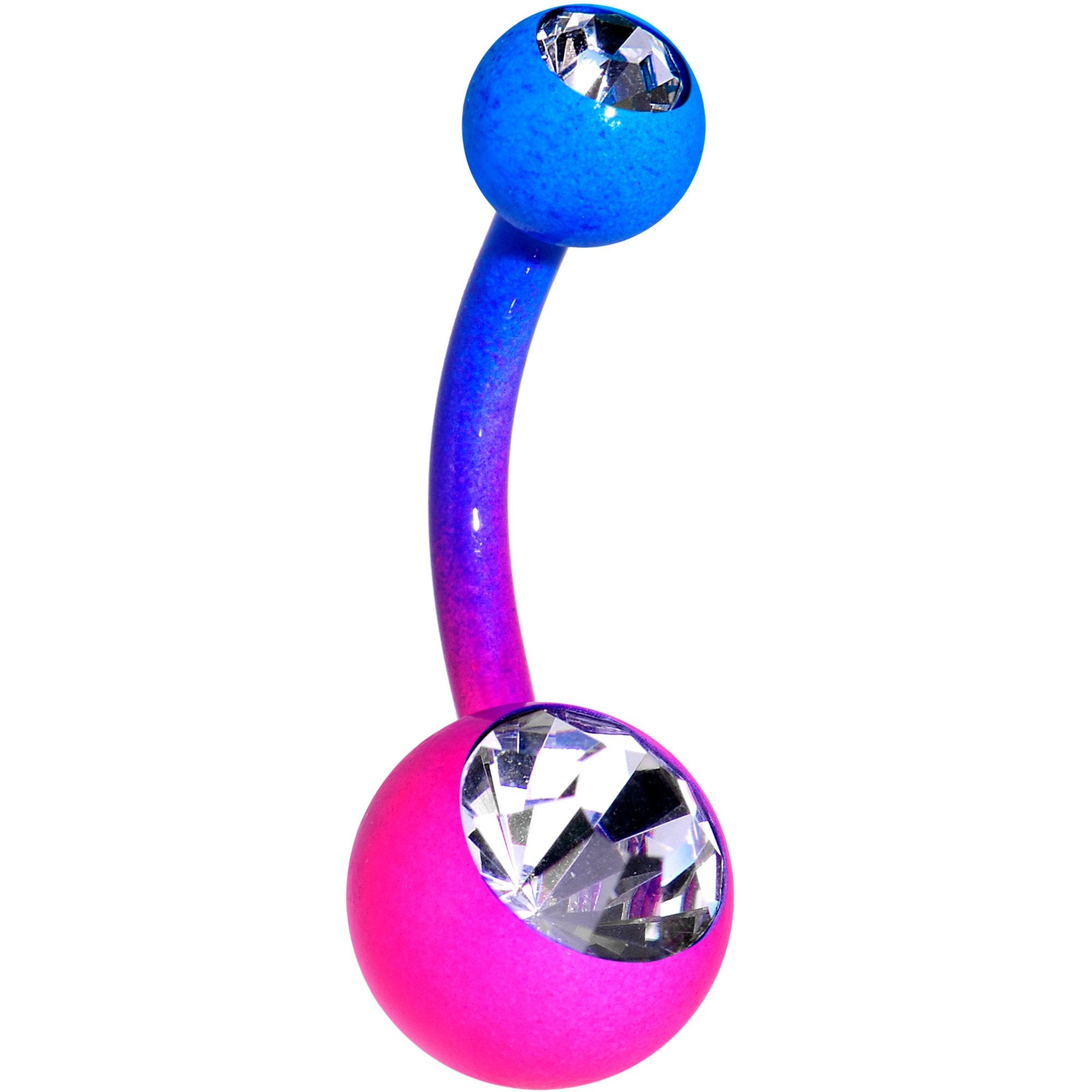 14 Gauge 3/8 Clear Gem Color Plated Pink Blue Fade Belly Ring