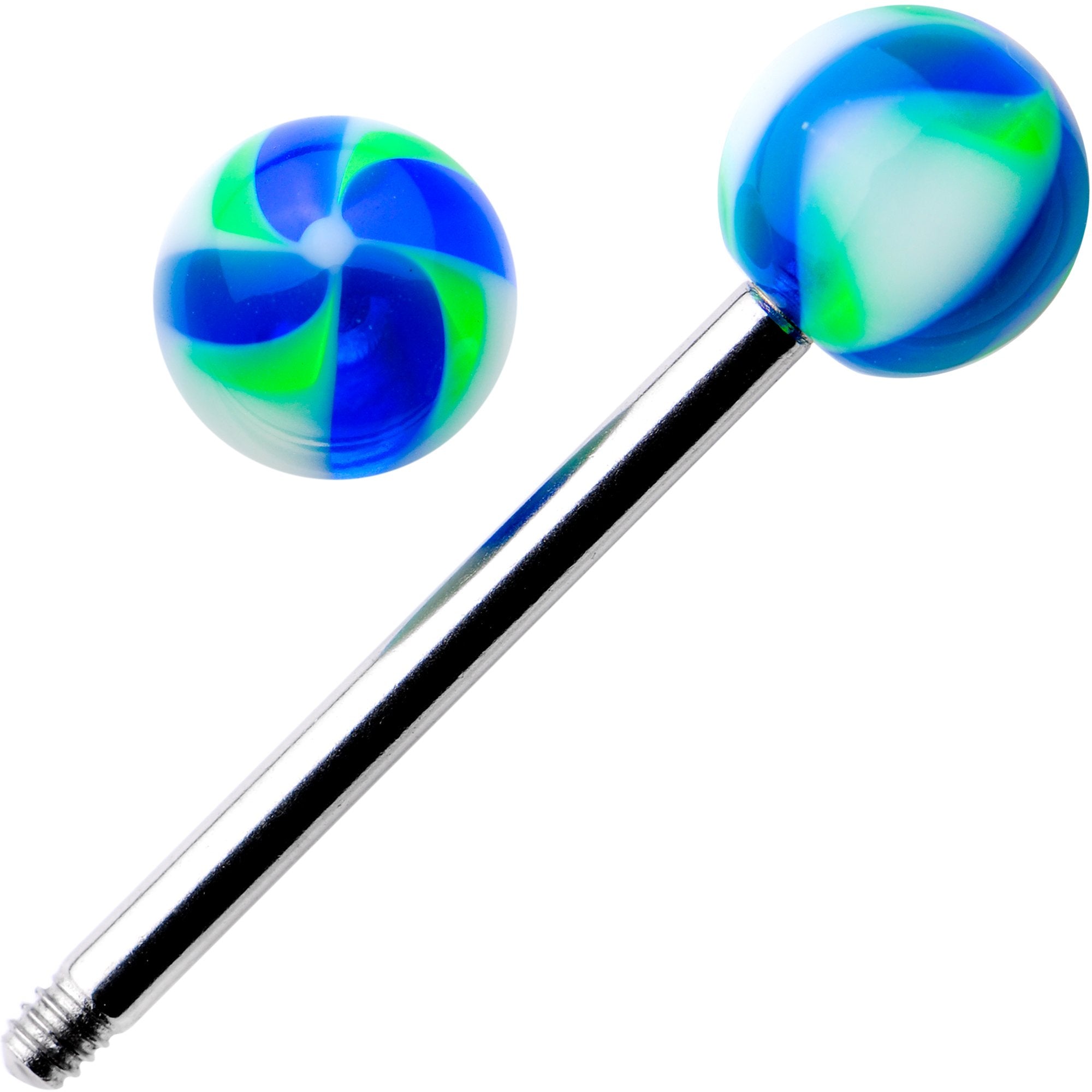 Blue Green Swirl 6mm Acrylic Ball Barbell Tongue Ring