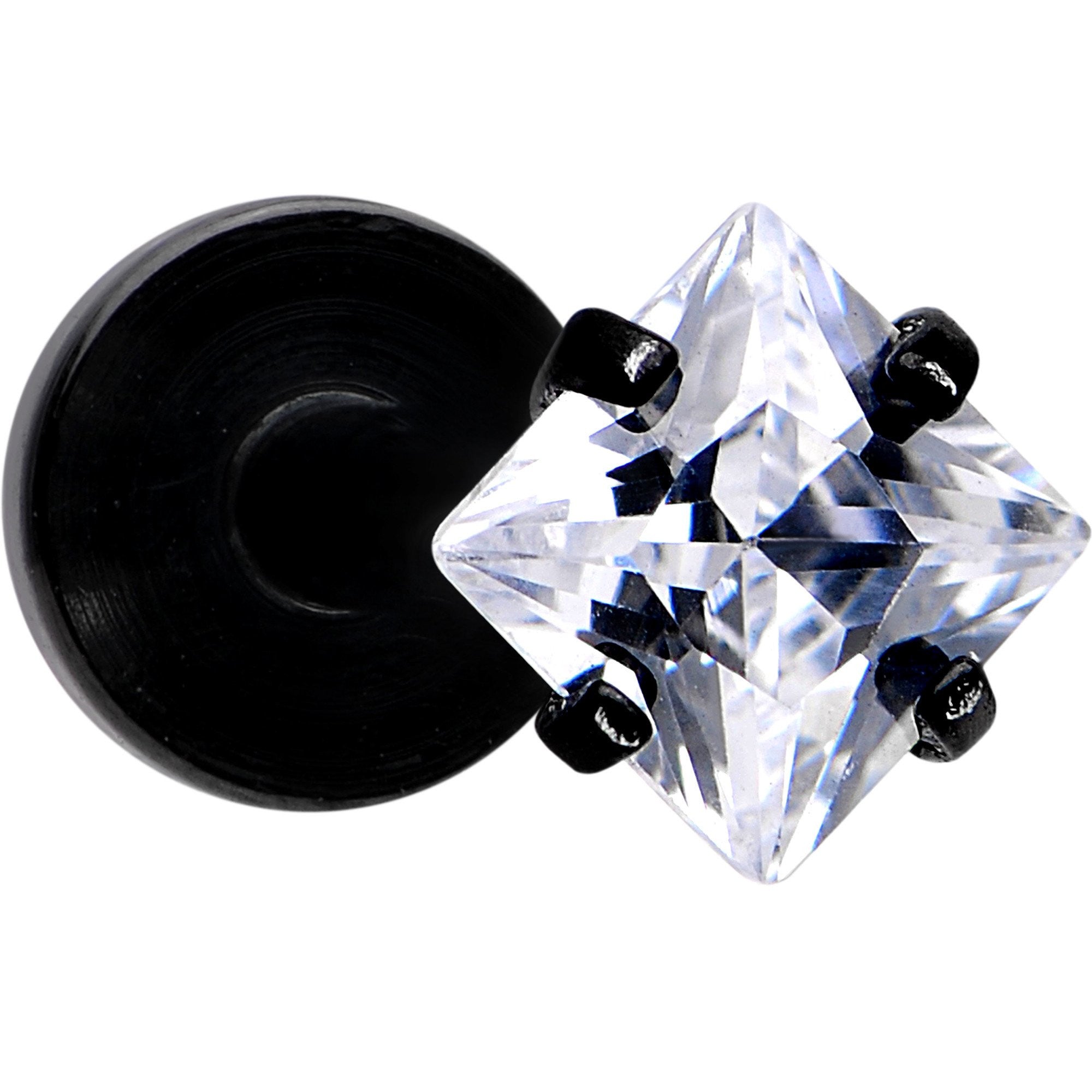 16G 5/16 Clear Gem Black Anodized Raised Rhombus Labret Monroe