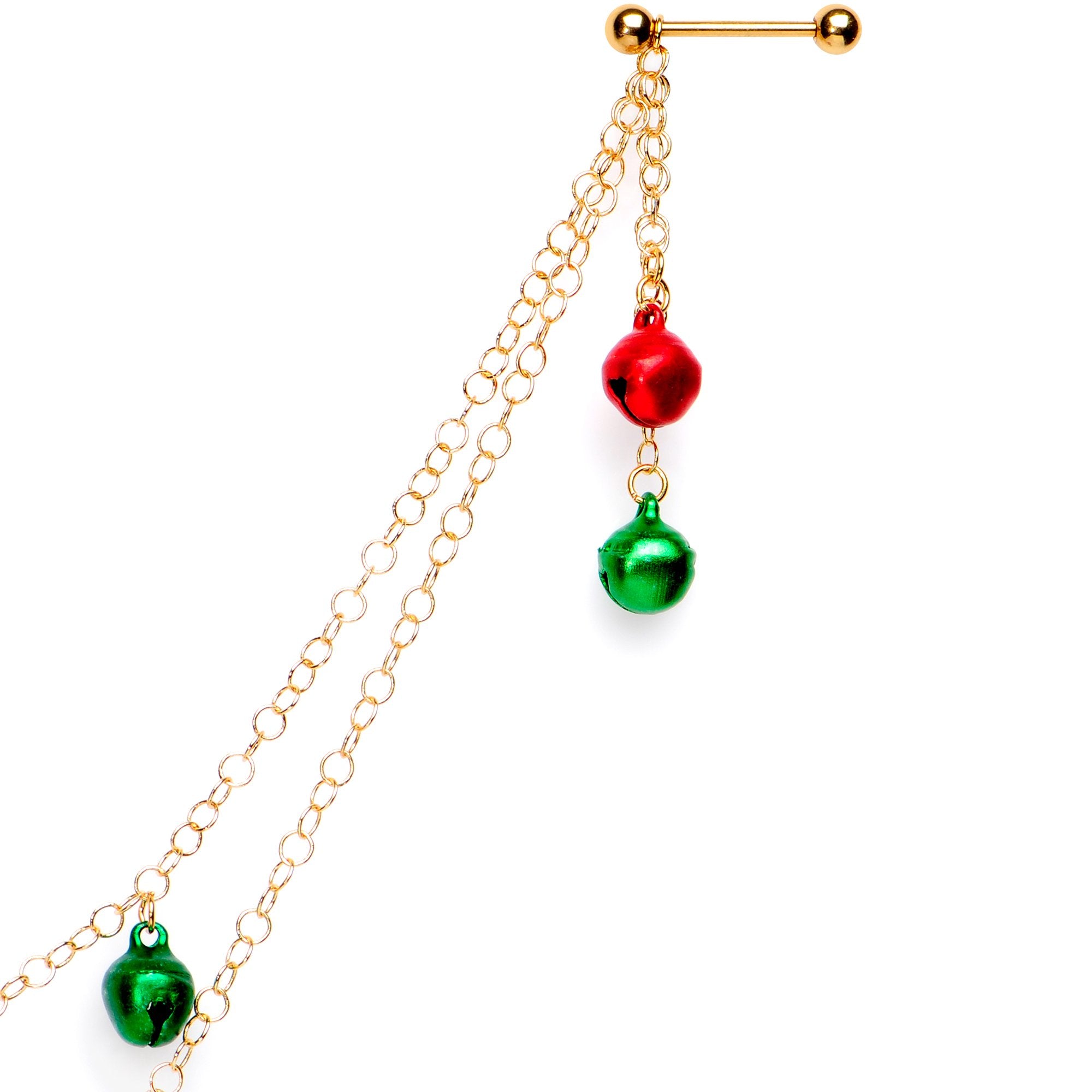Handcrafted Gold Tone Anodized Christmas Bells Dangle Nipple Chain