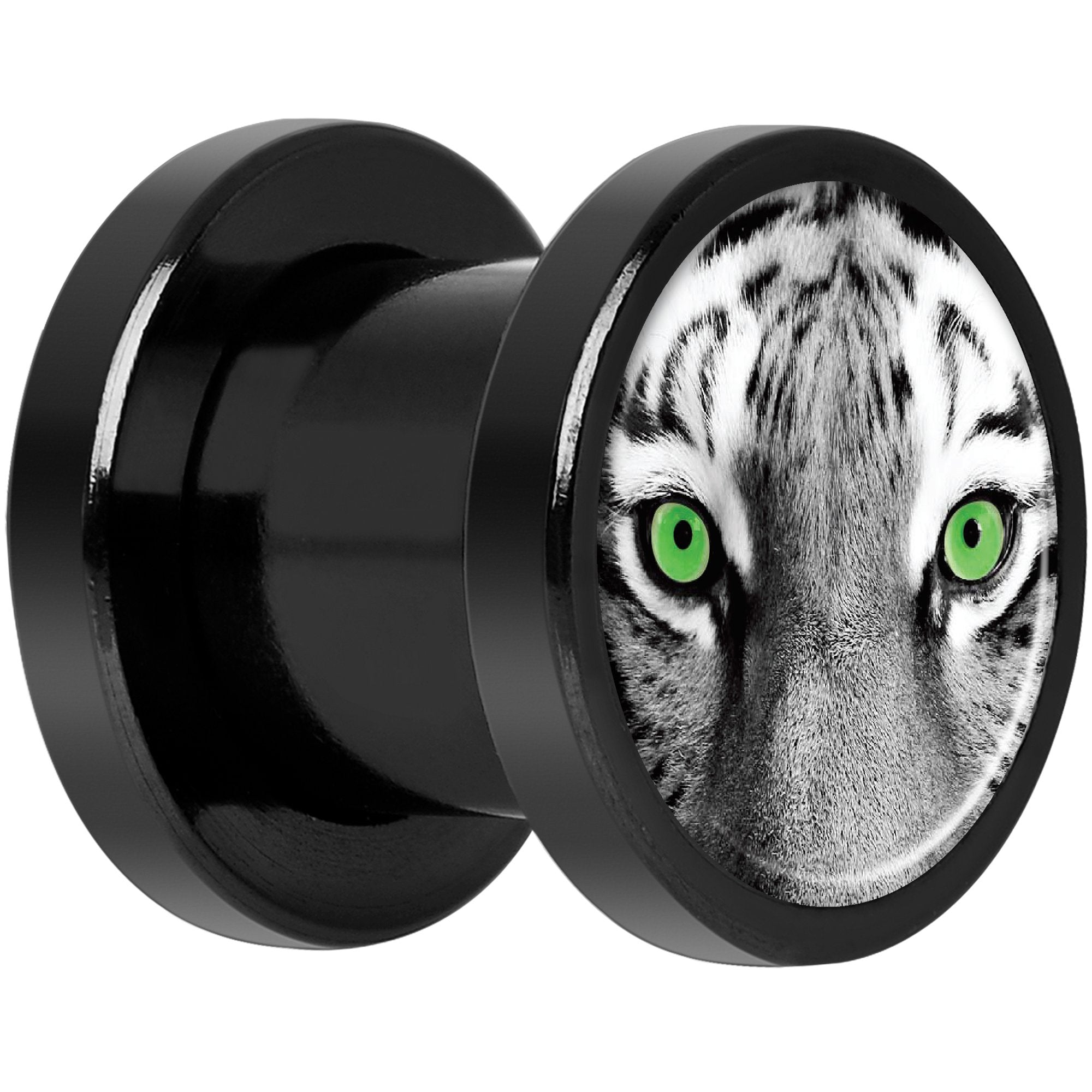 Black White Tiger Eyes Black Anodized Screw Fit Plug Set 0G