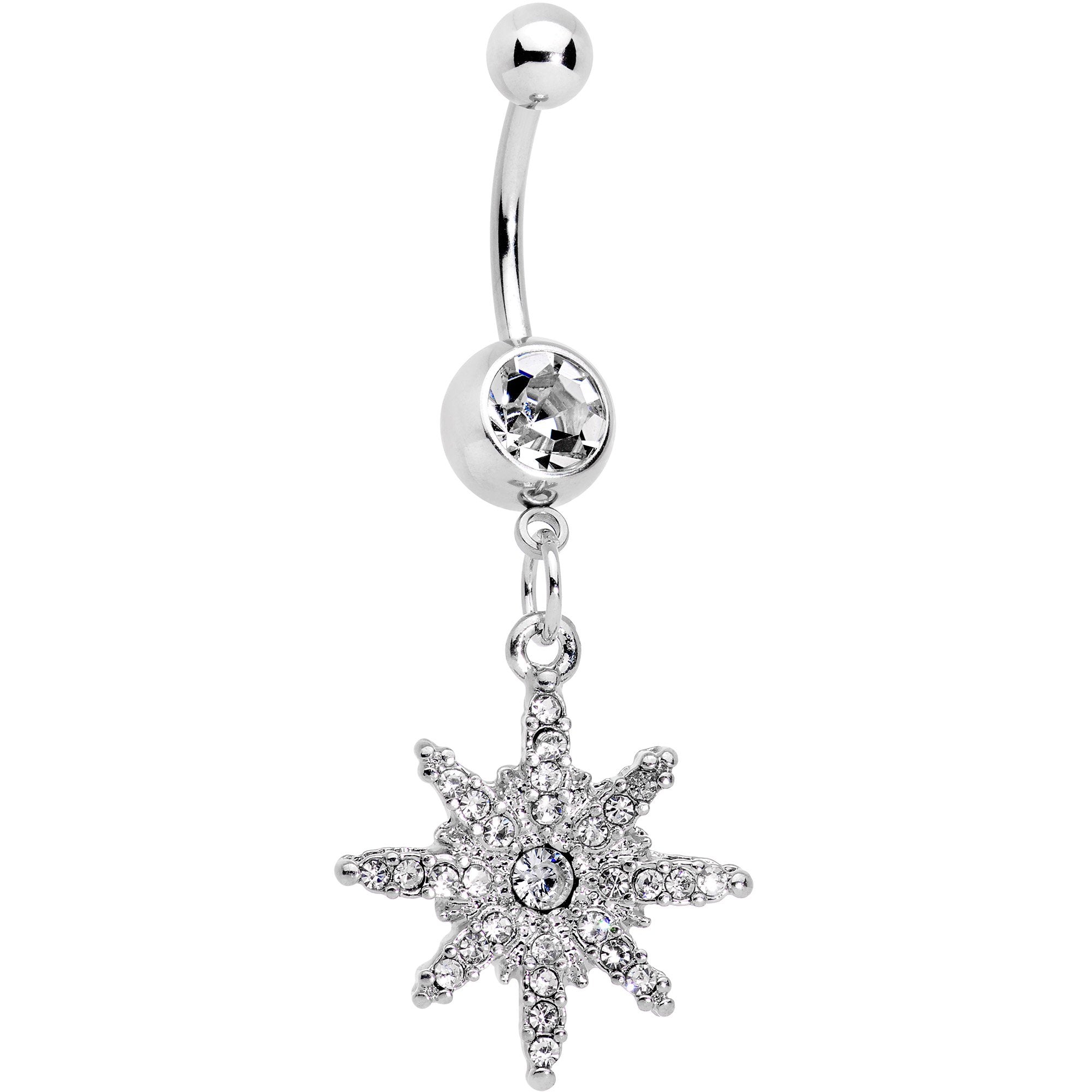 Clear Gem Northern Winters Snowflake Dangle Belly Ring