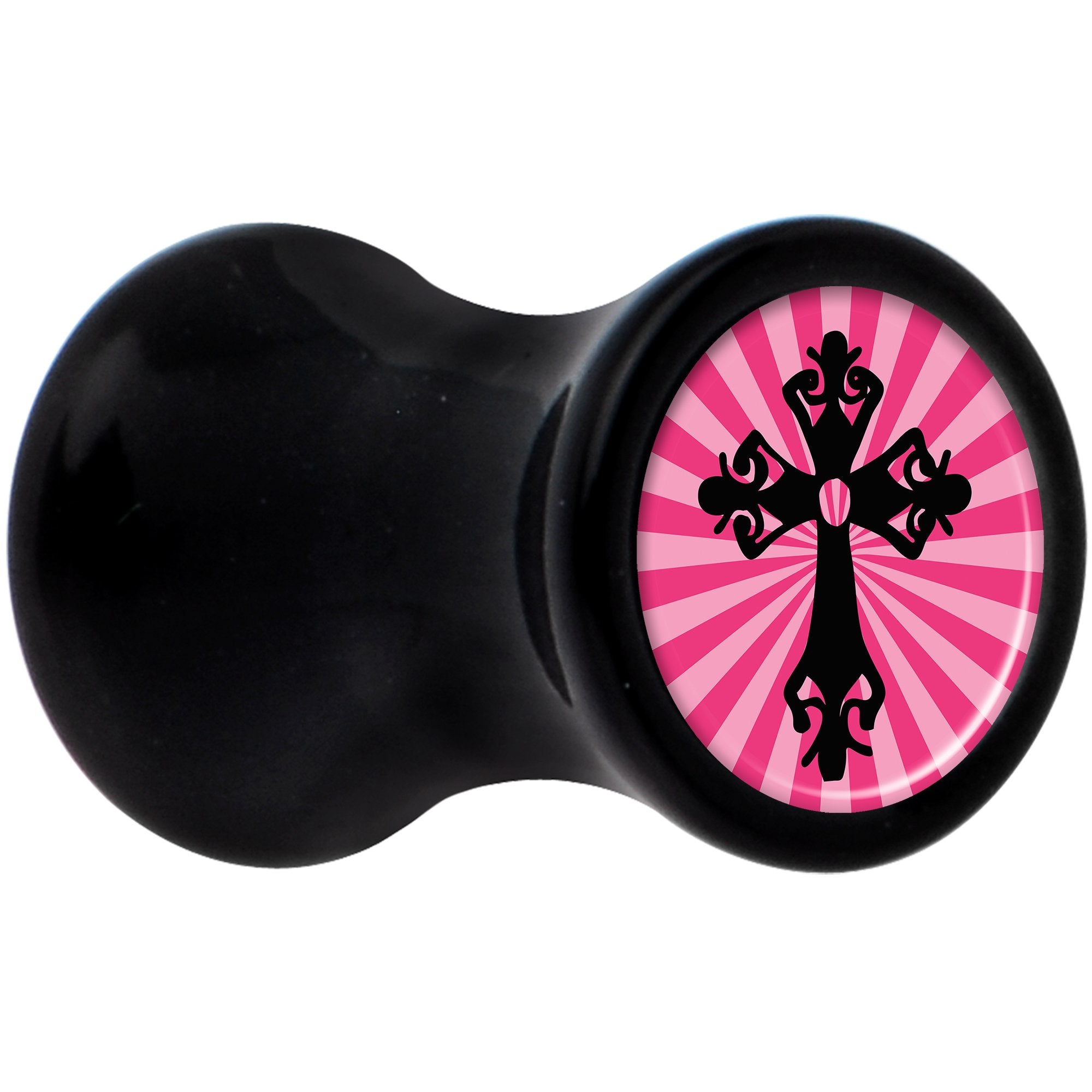 Black Acrylic Pink Black Radiant Cross Saddle Plug Set 4 Gauge