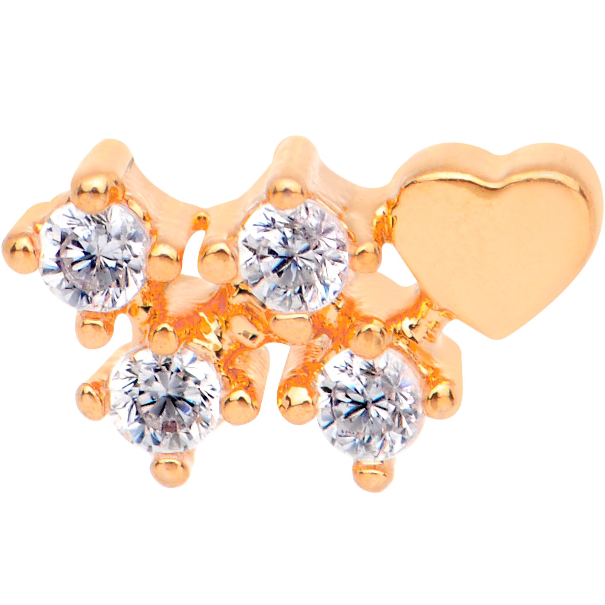 20G Clear CZ Rose Gold Tone Heart Faux Hoop L Shaped Nose Ring