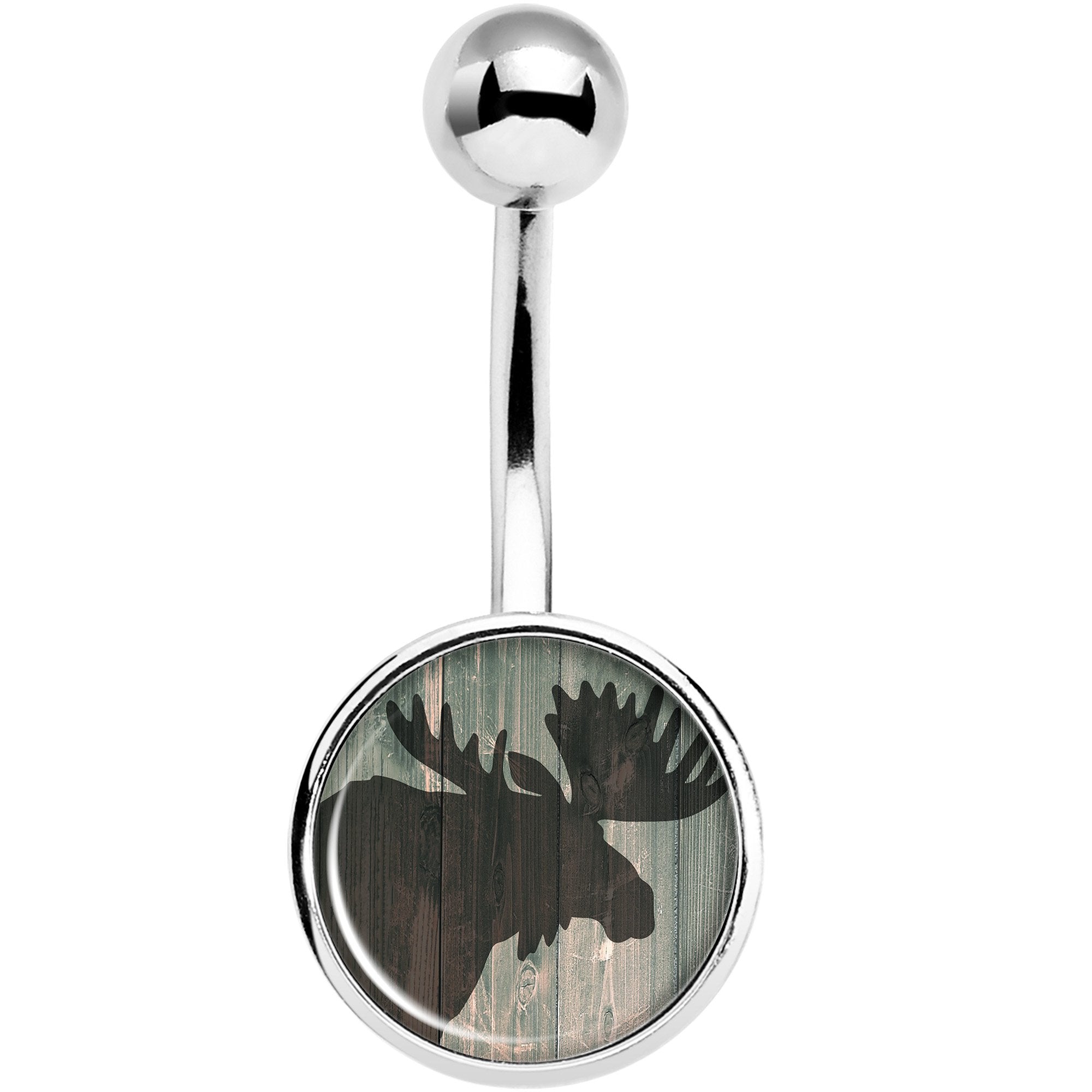 Holiday Rustic Wood Moose  Stainless Steel Belly Ring lightweight comfortable