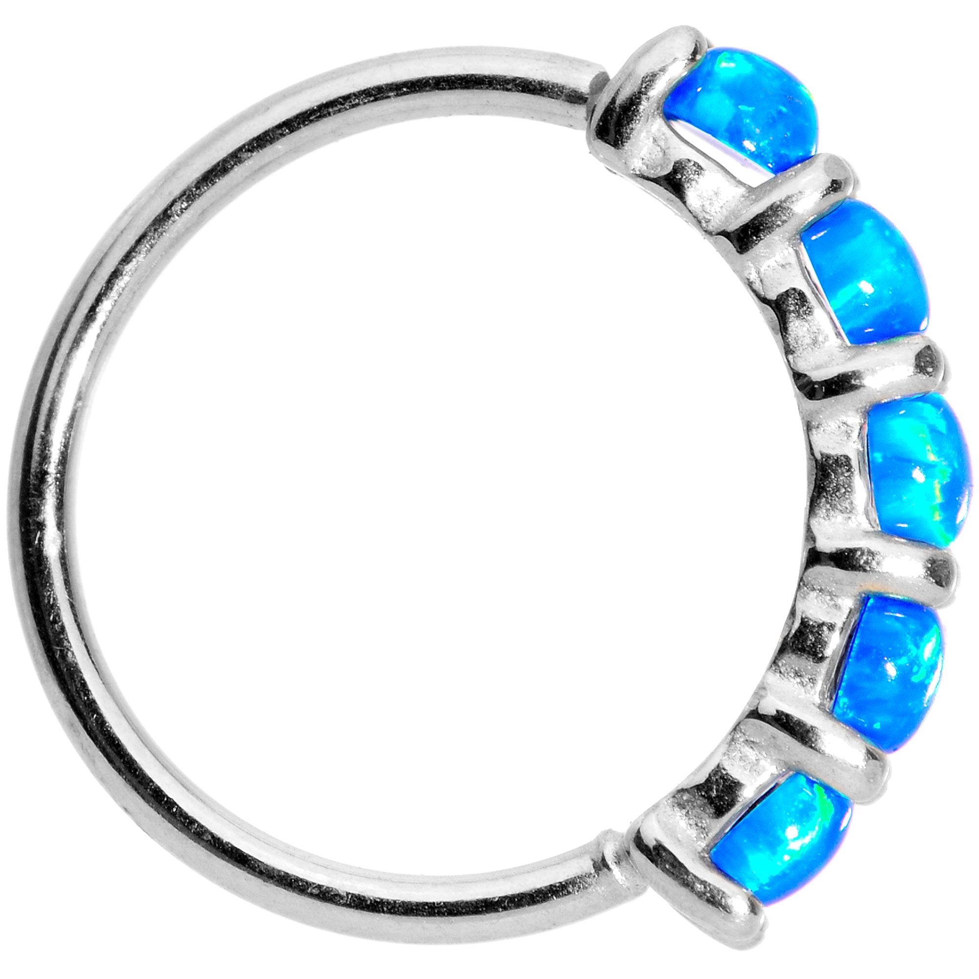 20G Blue Synthetic Opal 14k White Gold Seamless Circular Ring