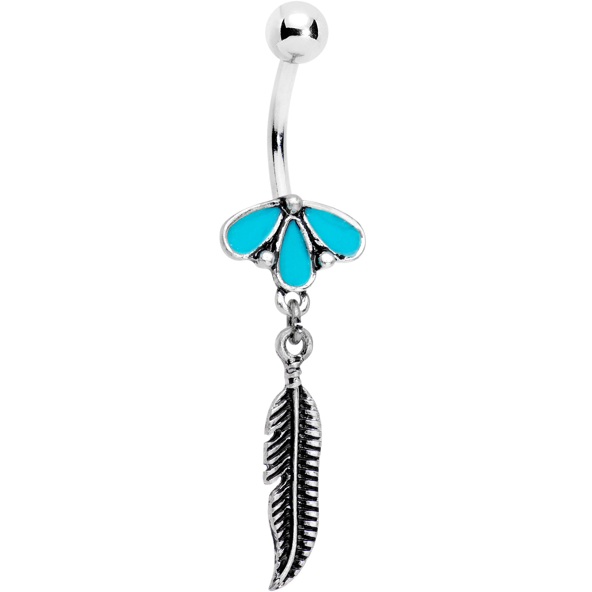 Blue Southwestern Feather Dangle Belly Ring