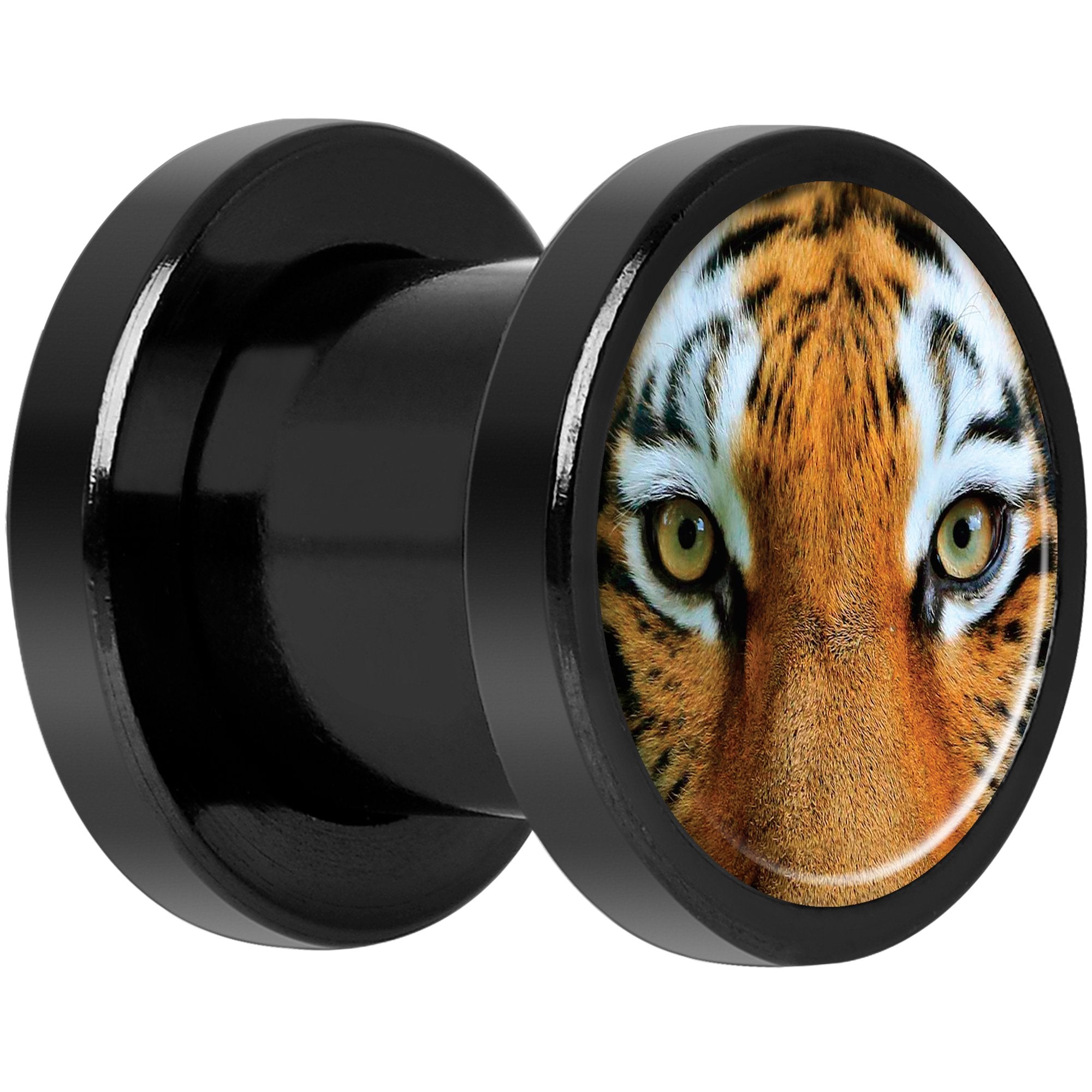 Full Color Tiger Eyes Black Anodized Screw Fit Plug Set 0G
