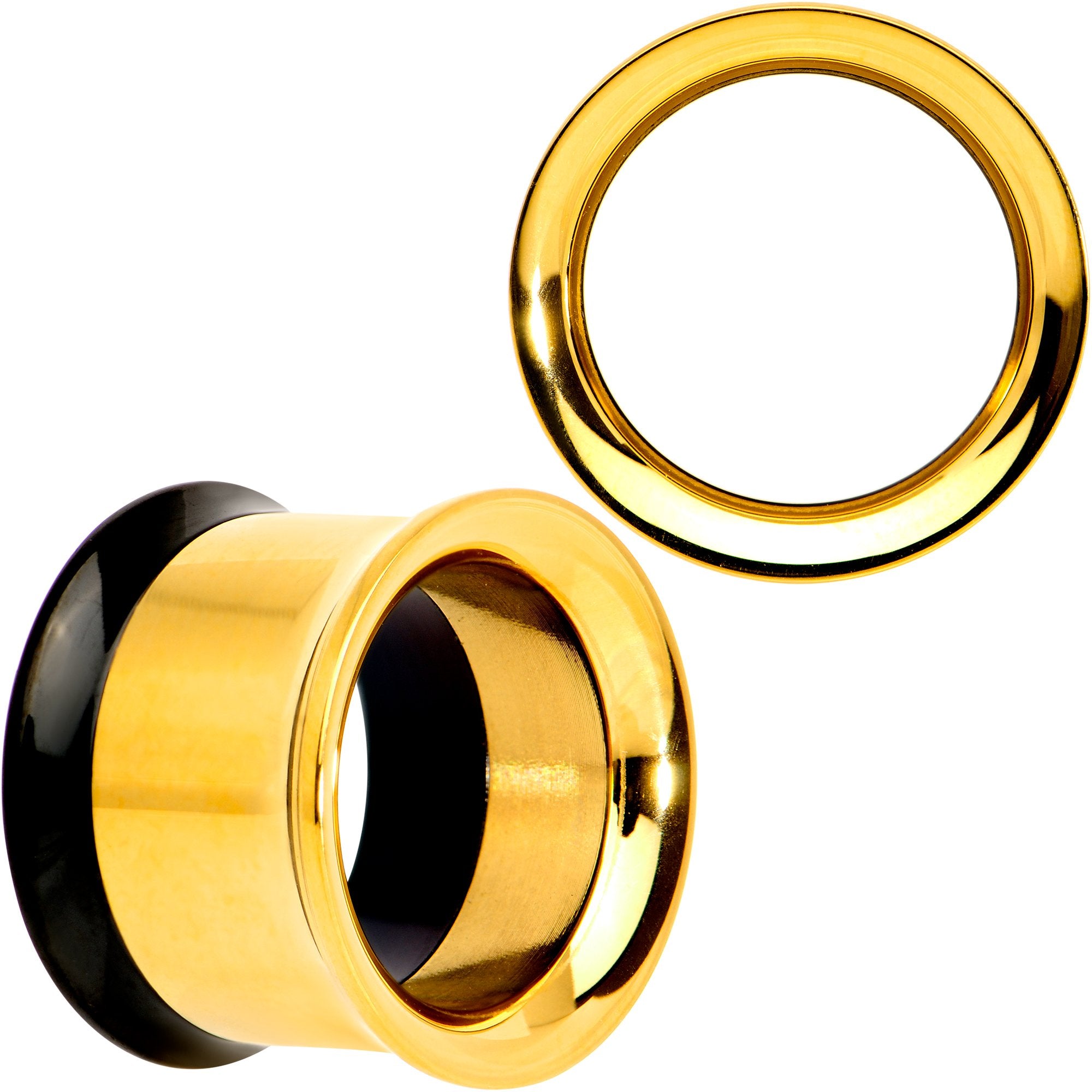 Gold PVD Black Two Tone Screw Fit Tunnel Plug Set 3mm to 16mm