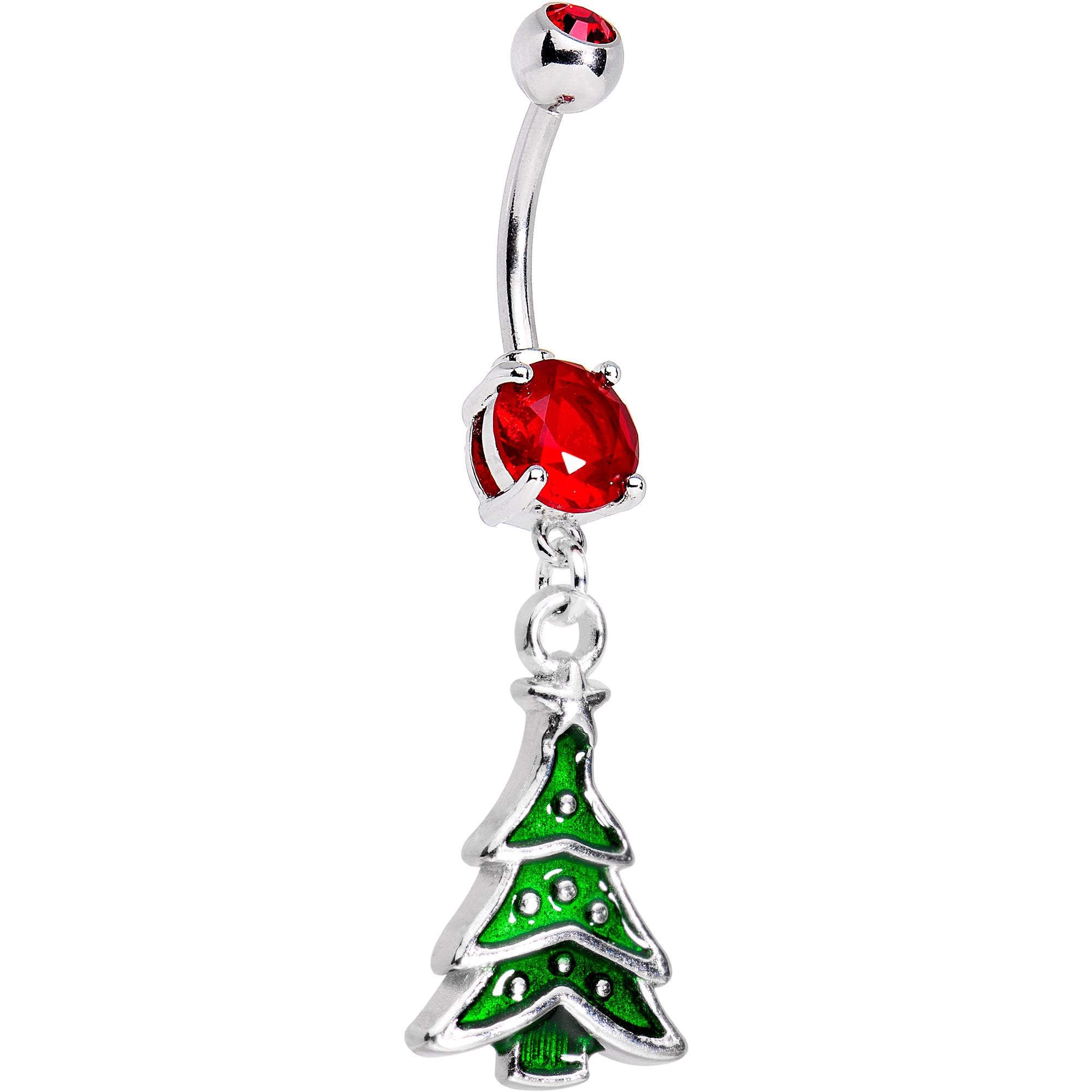 Red Gem Classic Christmas Tree Dangle Belly Ring