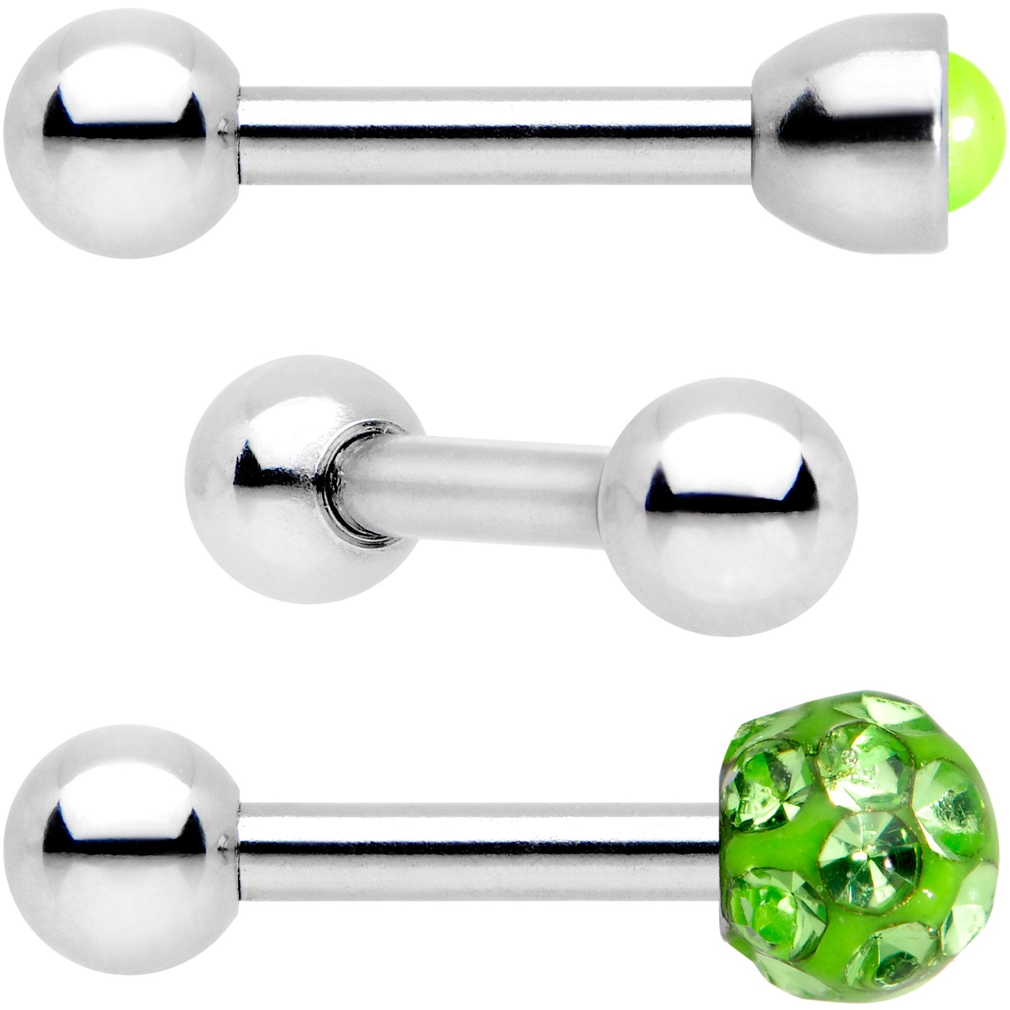 16 Gauge 1/4 Lime Faux Opal Inlay Cartilage Tragus Earring 3 Pack Set